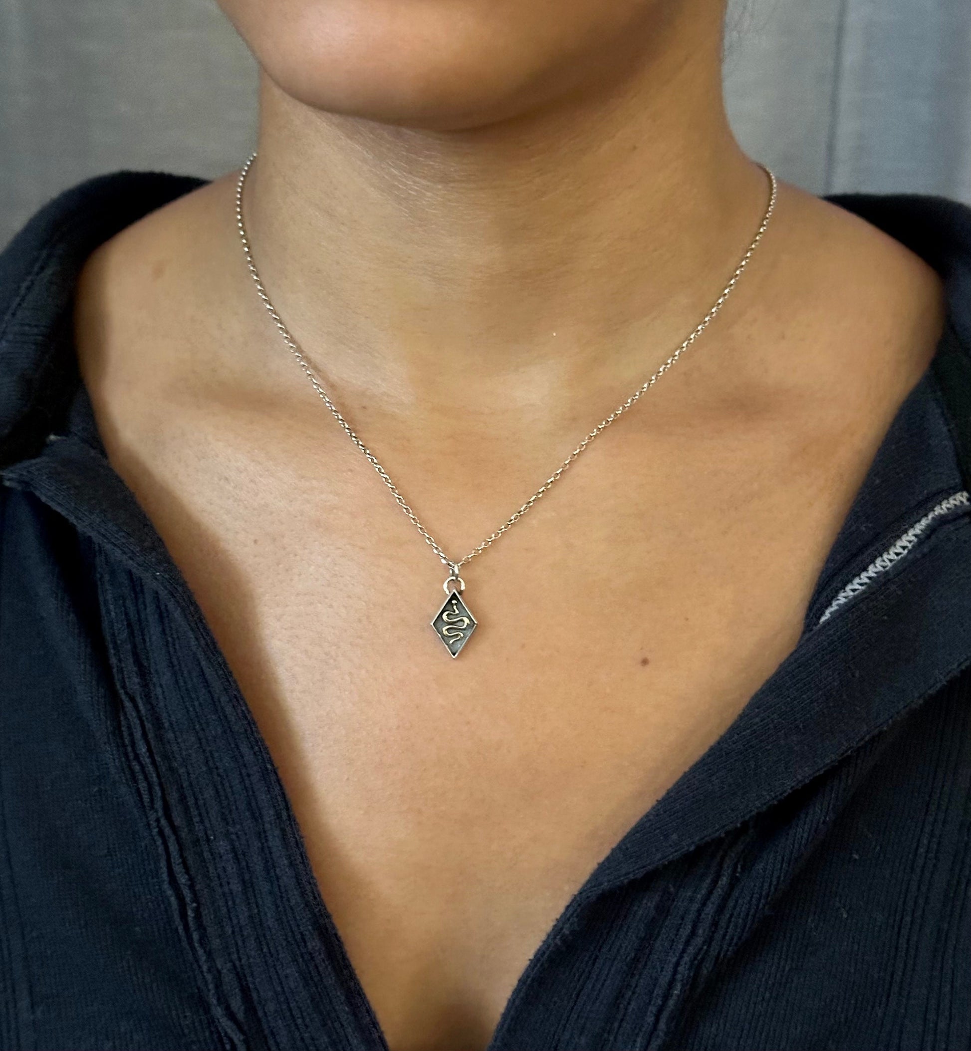 Sterling Silver Snake Necklace | Mixed Metal Snake Pendant | Two Tone Snake | Gold Snake | Unique Snake Necklace | Snake Seal Diamond