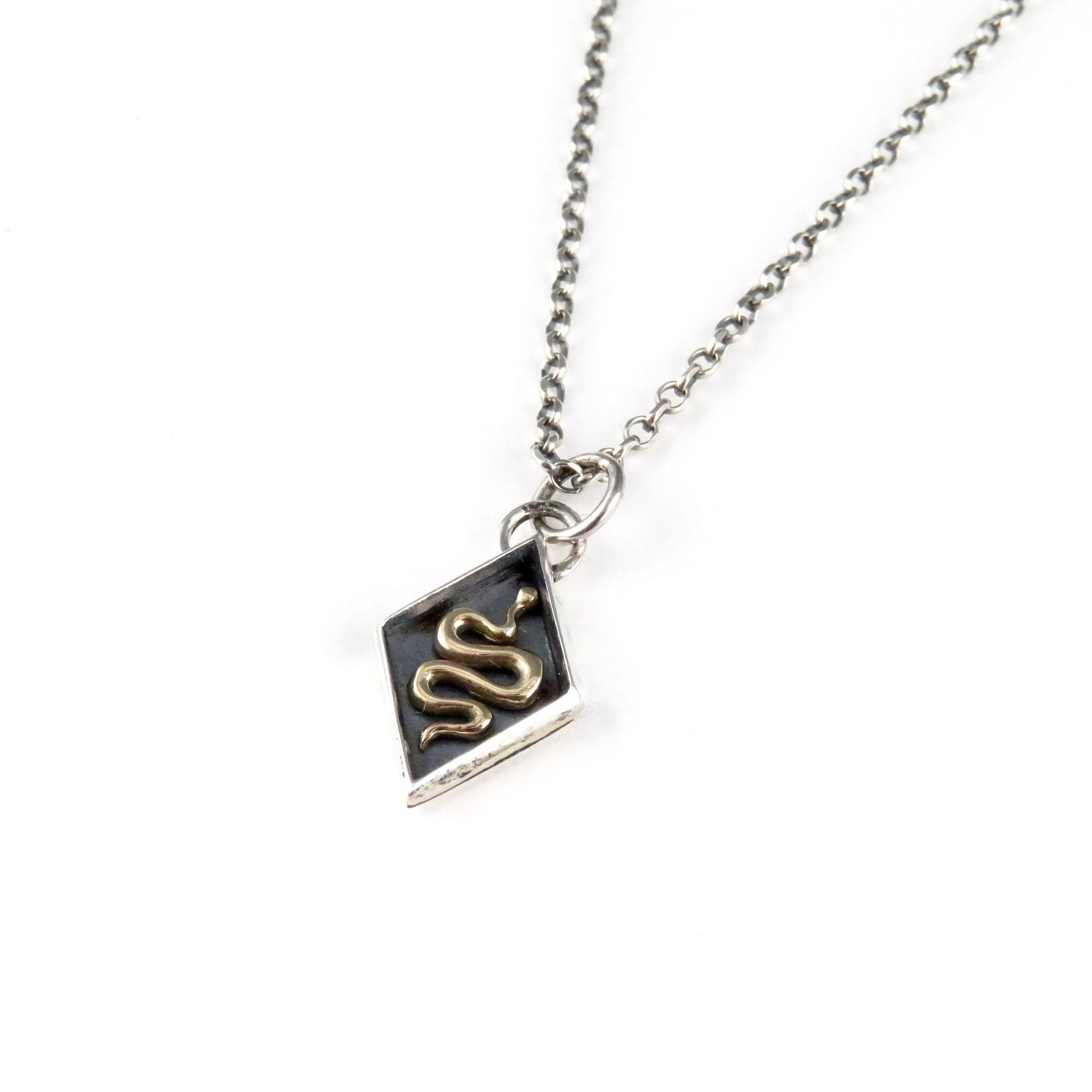 Sterling Silver Snake Necklace | Mixed Metal Snake Pendant | Two Tone Snake | Gold Snake | Unique Snake Necklace | Snake Seal Diamond