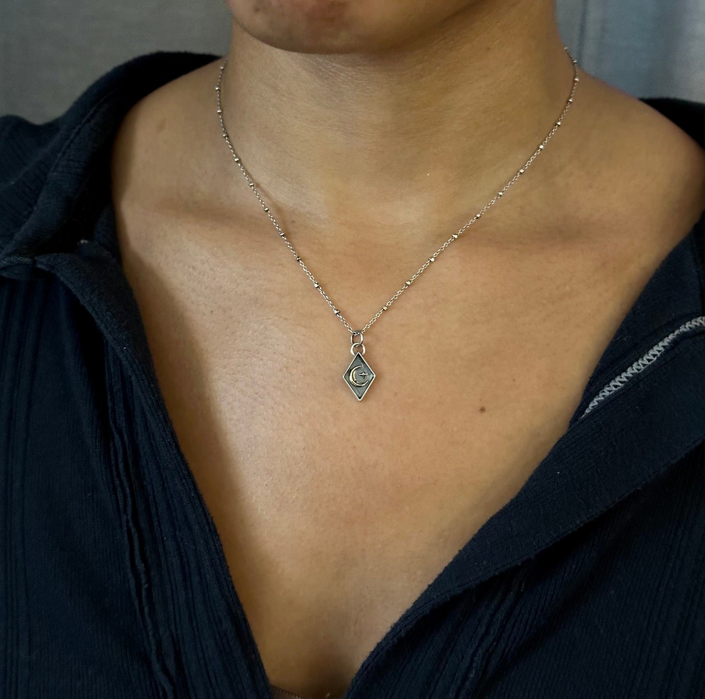 Sterling Silver Celestial Necklace | Mixed Metal Moon Pendant | Two Tone Moon Star Pendant | Celestial Seal Necklace | Gold Moon Star