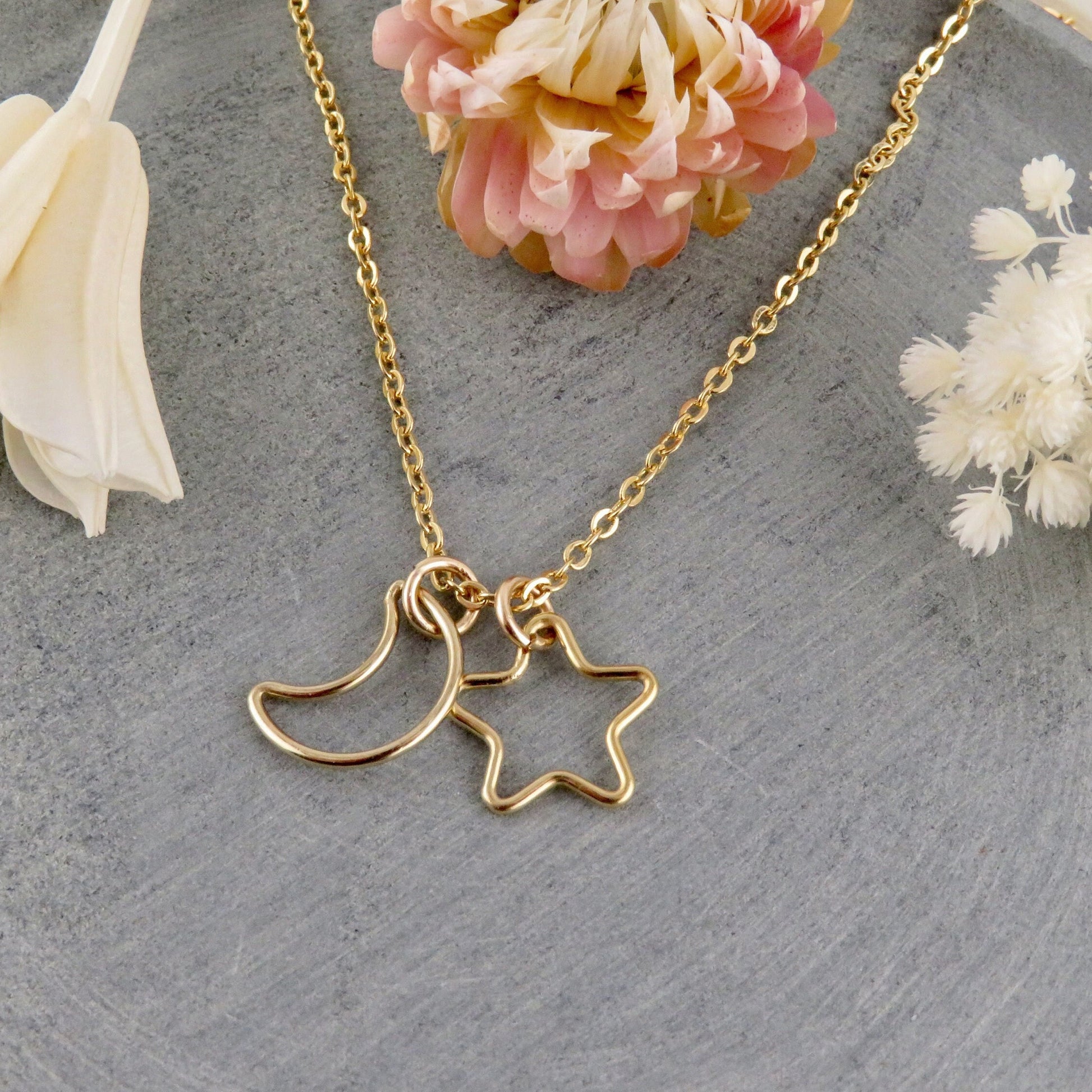 Gold Celestial Necklace| GoldFilled Moon Star Necklace | Gold Star Moon Charms | Delicate Celestial Charm Necklace | Gold Moon Star Pendants