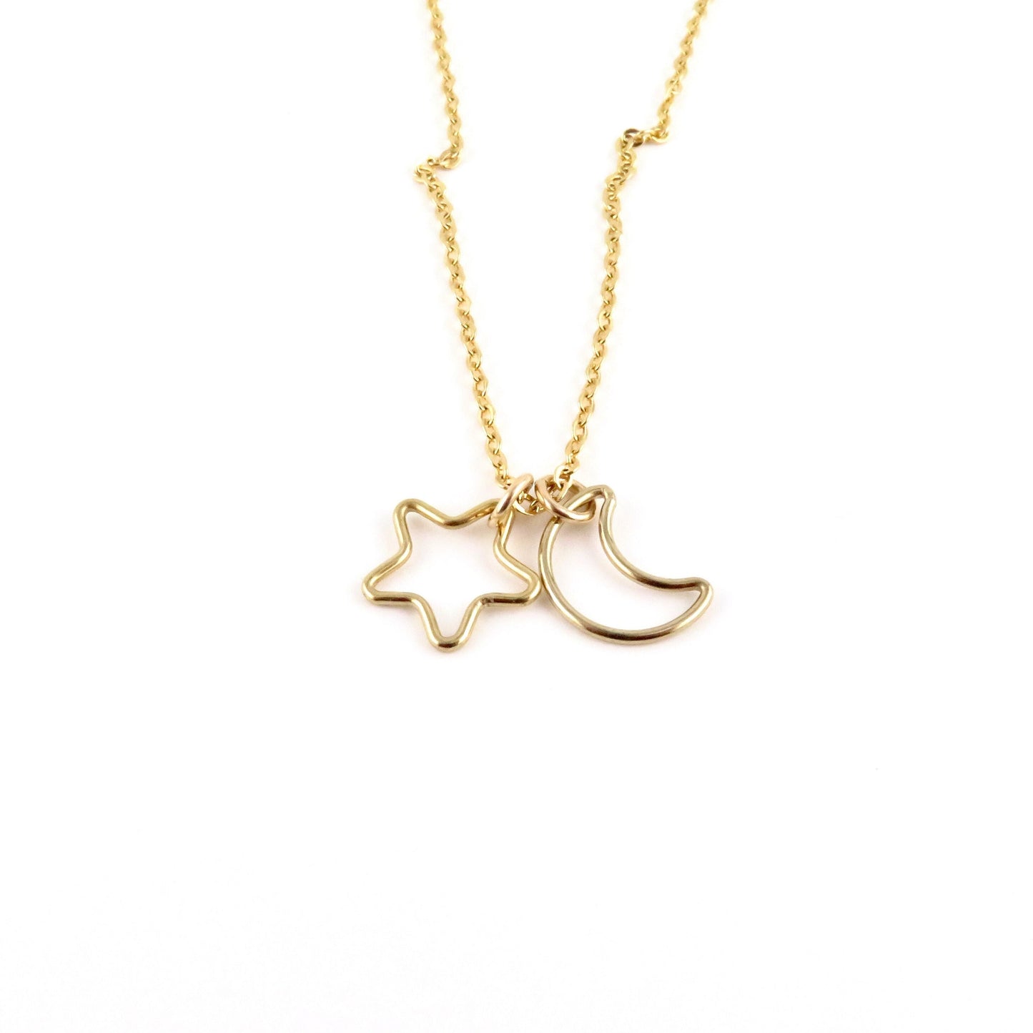 Gold Celestial Necklace| GoldFilled Moon Star Necklace | Gold Star Moon Charms | Delicate Celestial Charm Necklace | Gold Moon Star Pendants