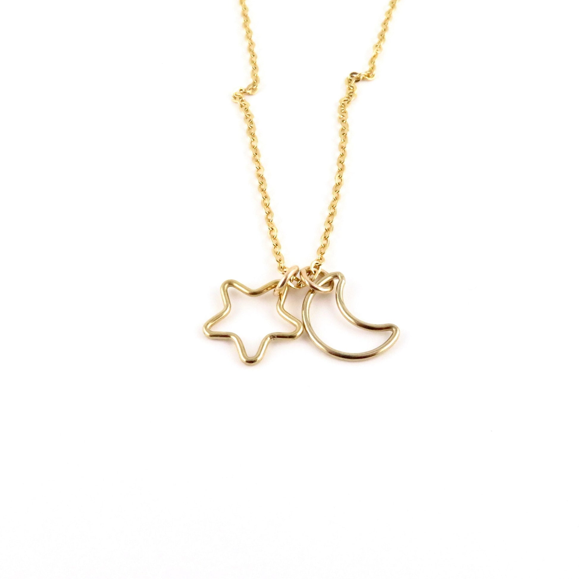 Gold Celestial Necklace| GoldFilled Moon Star Necklace | Gold Star Moon Charms | Delicate Celestial Charm Necklace | Gold Moon Star Pendants