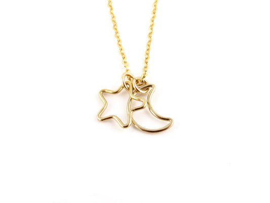 Gold Celestial Necklace| GoldFilled Moon Star Necklace | Gold Star Moon Charms | Delicate Celestial Charm Necklace | Gold Moon Star Pendants