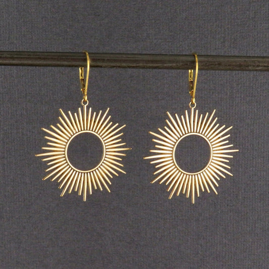 Gold Starburst Earring | Gold Mandala Earrings | Bronze Sunburst Earrings | Bronze Starburst Earrings | Gold Geometric Earrings