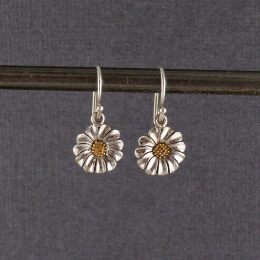 Sterling Small Daisy Earrings | Two Tone Daisy Earrings | Gold Silver Flower Earrings | Mixed Metal Daisy Earrings | Gold Silver Daisies