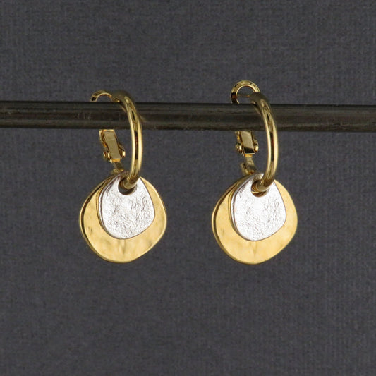 Two Tone Earrings | Gold Silver Hoop Earrings | Mixed Metal Earrings | Hammered Gold Silver Earrings