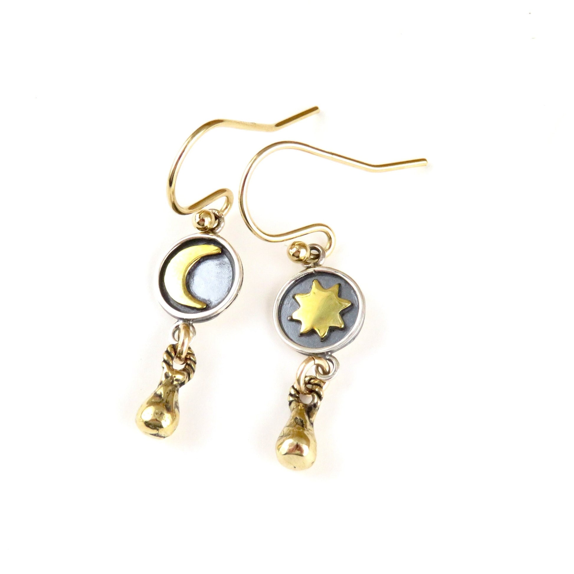 Mismatched Earrings | Mixed Metal Celestial Earrings | Two Tone Earrings | Silver Gold Celestial Drop Earrings | Sterling Moon Star Earrings