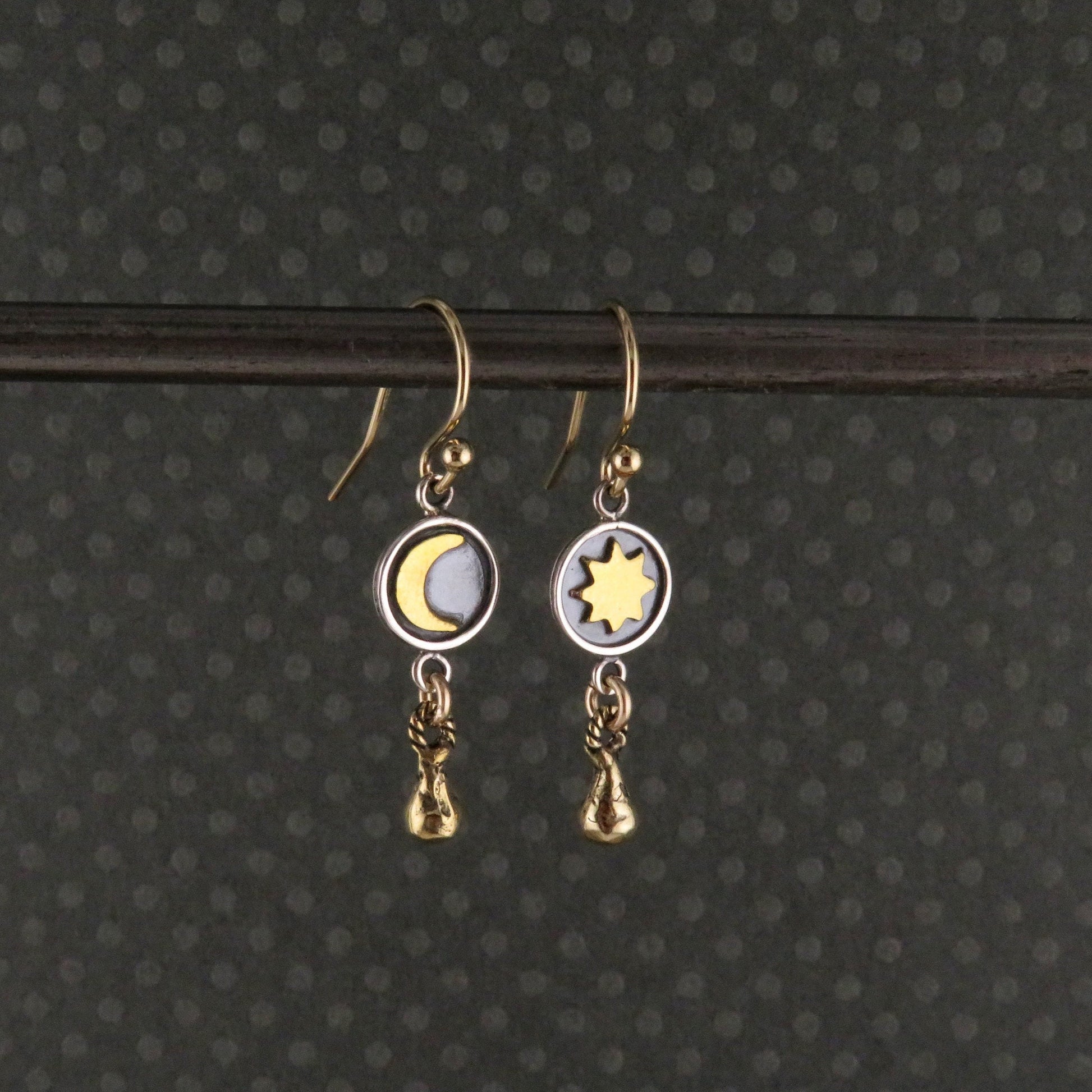 Mismatched Earrings | Mixed Metal Celestial Earrings | Two Tone Earrings | Silver Gold Celestial Drop Earrings | Sterling Moon Star Earrings