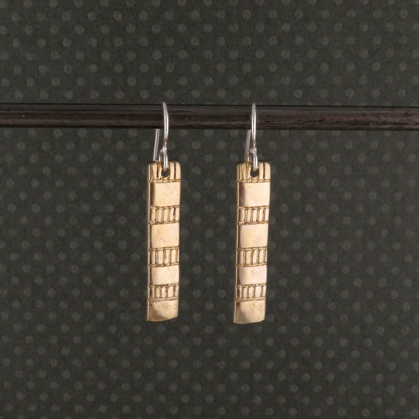 Gold Rectangle Earrings | Hammered Bronze Earring | Rustic Earrings | Rectangle Drop Earrings | Etched Bronze Geometric Earrings