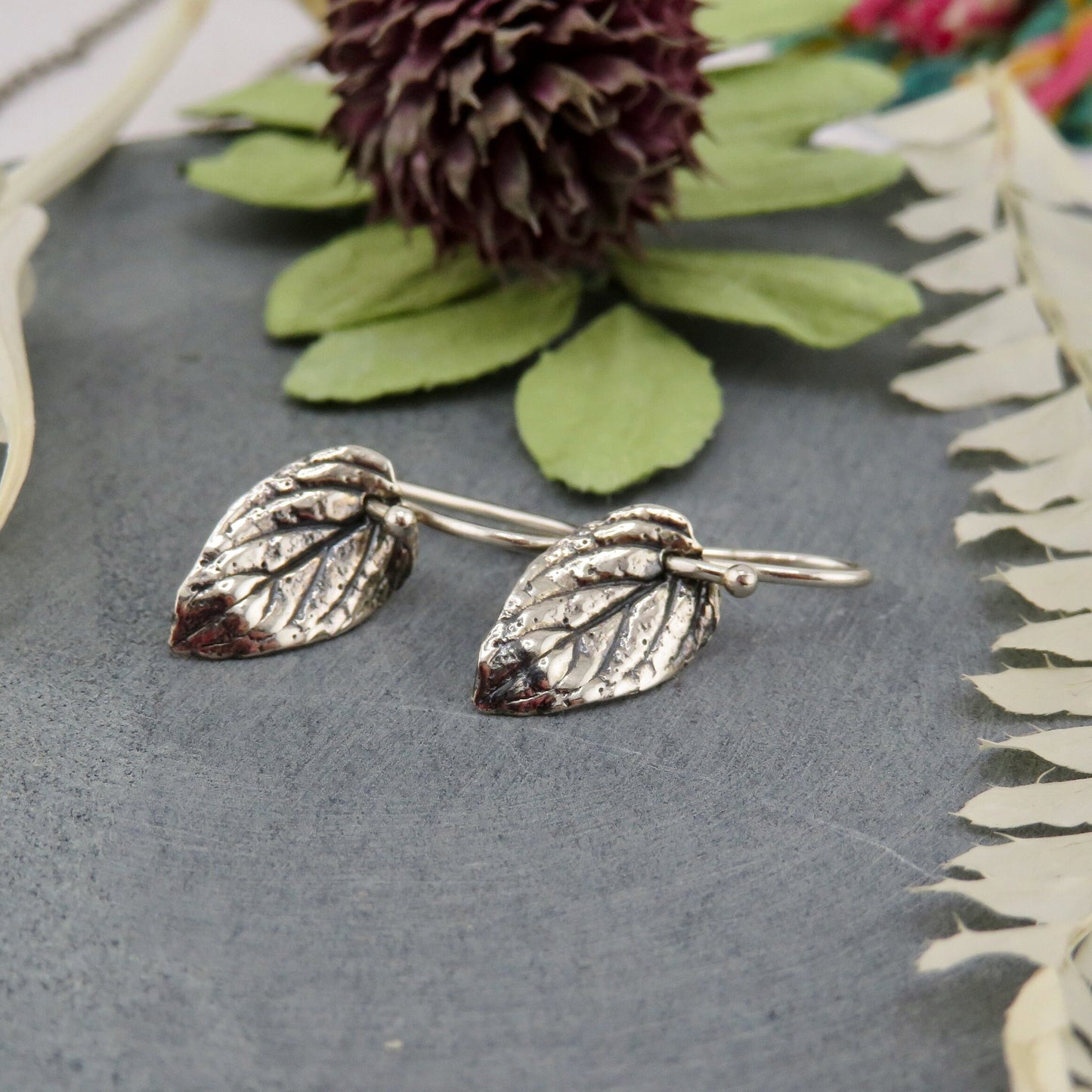 Sterling Leaf Earrings | Silver Nature Earrings | Sterling Silver Leaves Earrings | Mint Leaf Earrings | Sterling Delicate Leaf Earrings