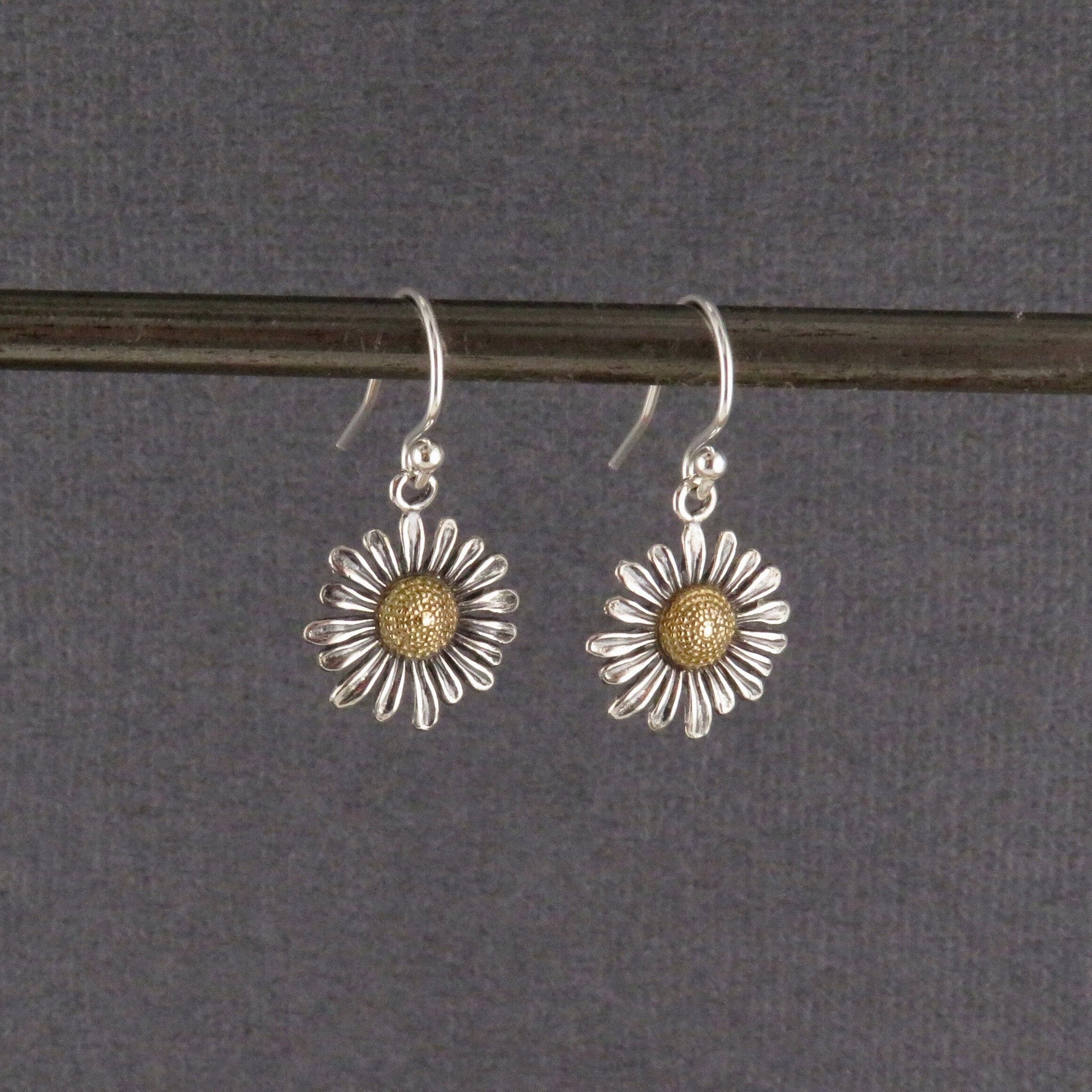 Sterling Daisy Earrings | Two Tone Daisy Earrings | Gold Silver Flower Earrings | Mixed Metal Daisy Earrings | Gold Silver Daisy Earrings