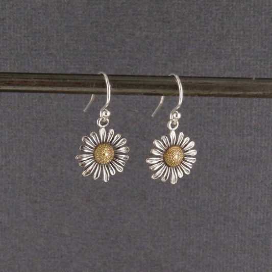 Sterling Daisy Earrings | Two Tone Daisy Earrings | Gold Silver Flower Earrings | Mixed Metal Daisy Earrings | Gold Silver Daisy Earrings