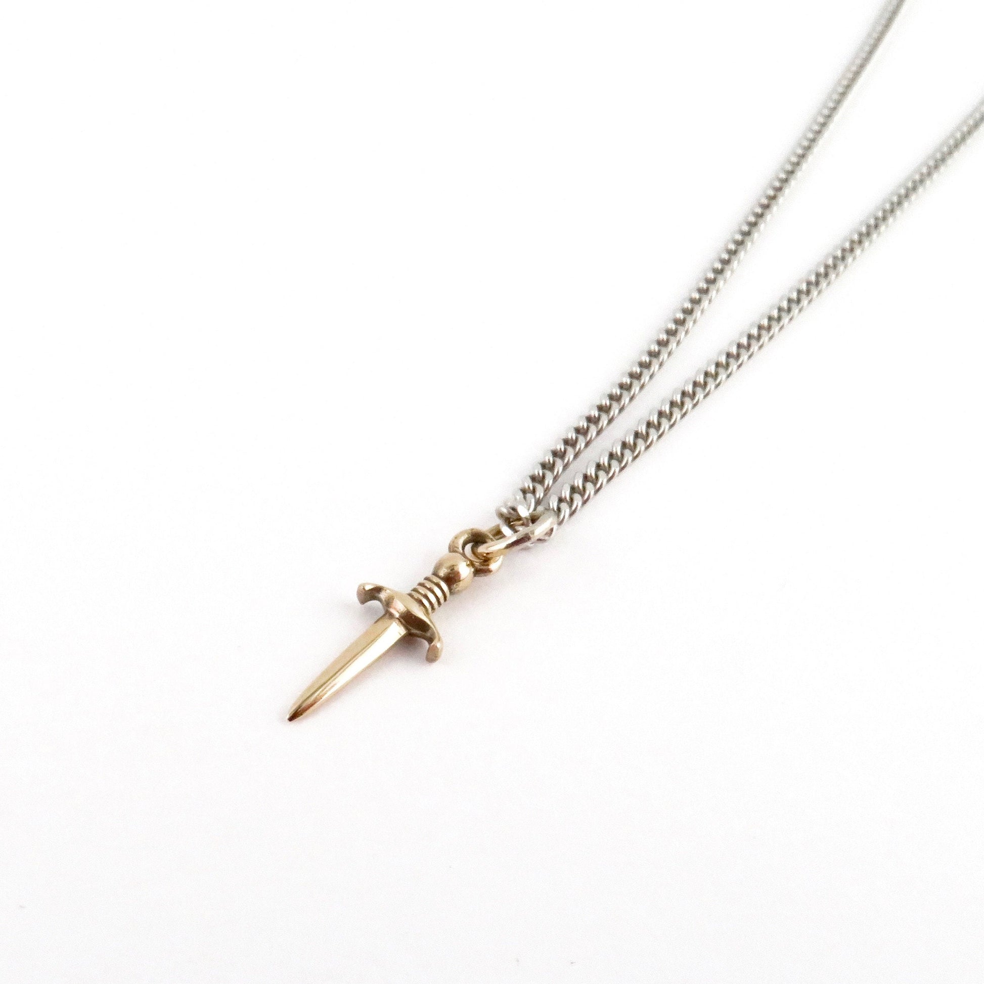 Sword Necklace | Gold Dagger Pendant | Bronze Sword Jewelry | Small Gold Dagger Necklace | Gold Knife Pendant | Sharp Knife Necklace