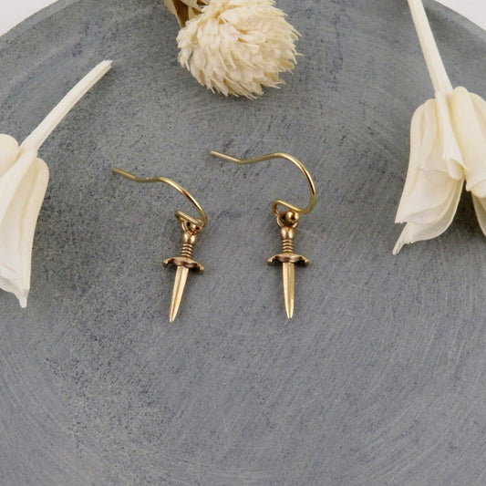 Sword Earrings | Gold Dagger Earrings| Bronze Sword Earrings | Small Gold Sword Earrings | Gold Dagger Jewelry | Bronze Sword Earrings
