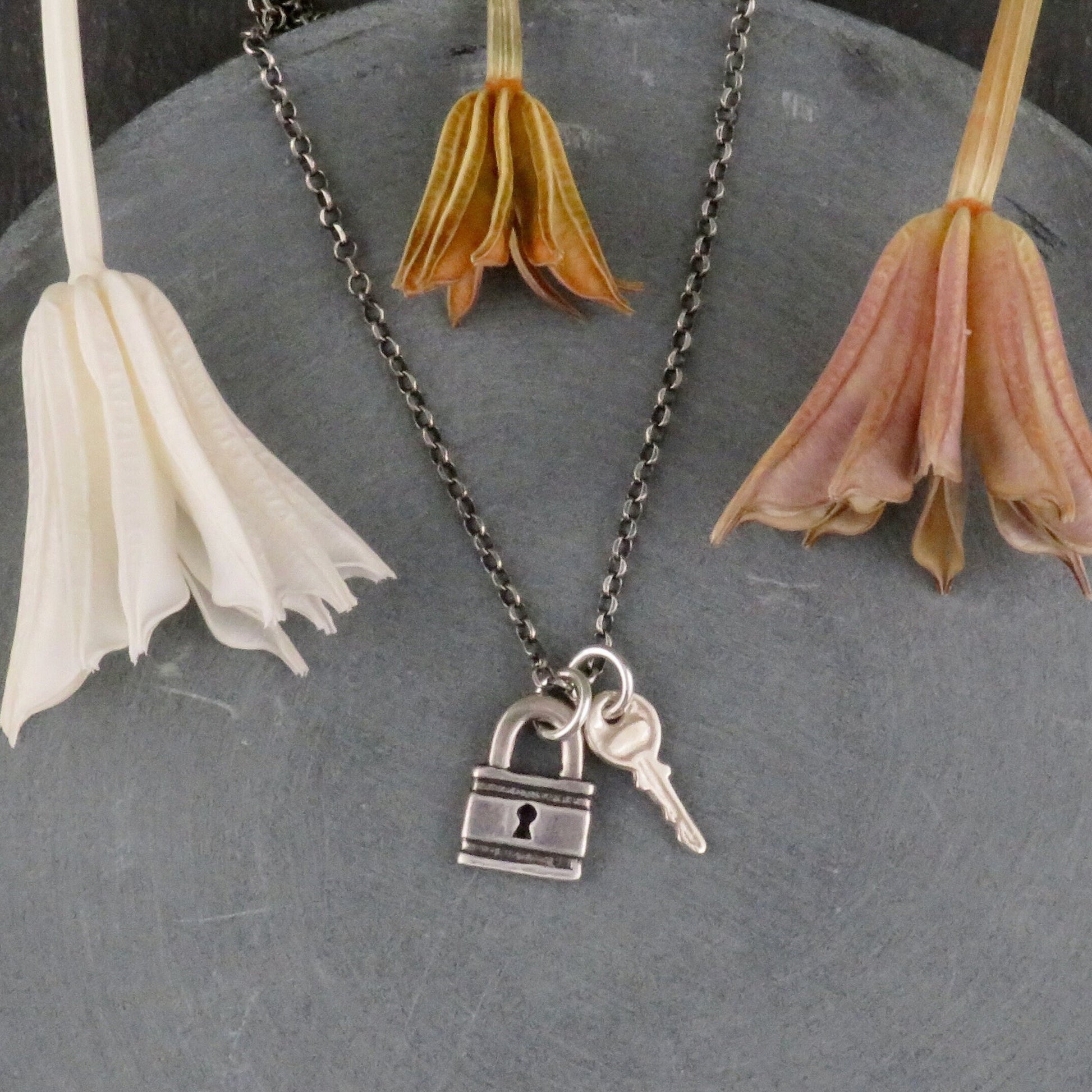 Sterling Lock and Key Necklace | Lock Key Pendants | Silver Padlock Necklace | Sterling Rustic Lock Pendant | Small Lock Key Necklace