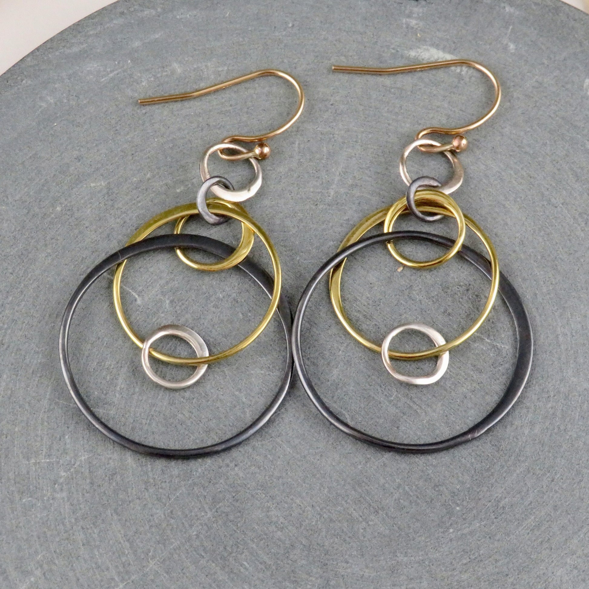 Mixed Metal Earrings | Silver Gold Rings Earring | Two Tone Circles Earrings | Mixed Tones Earrings | Floating Circles Earrings