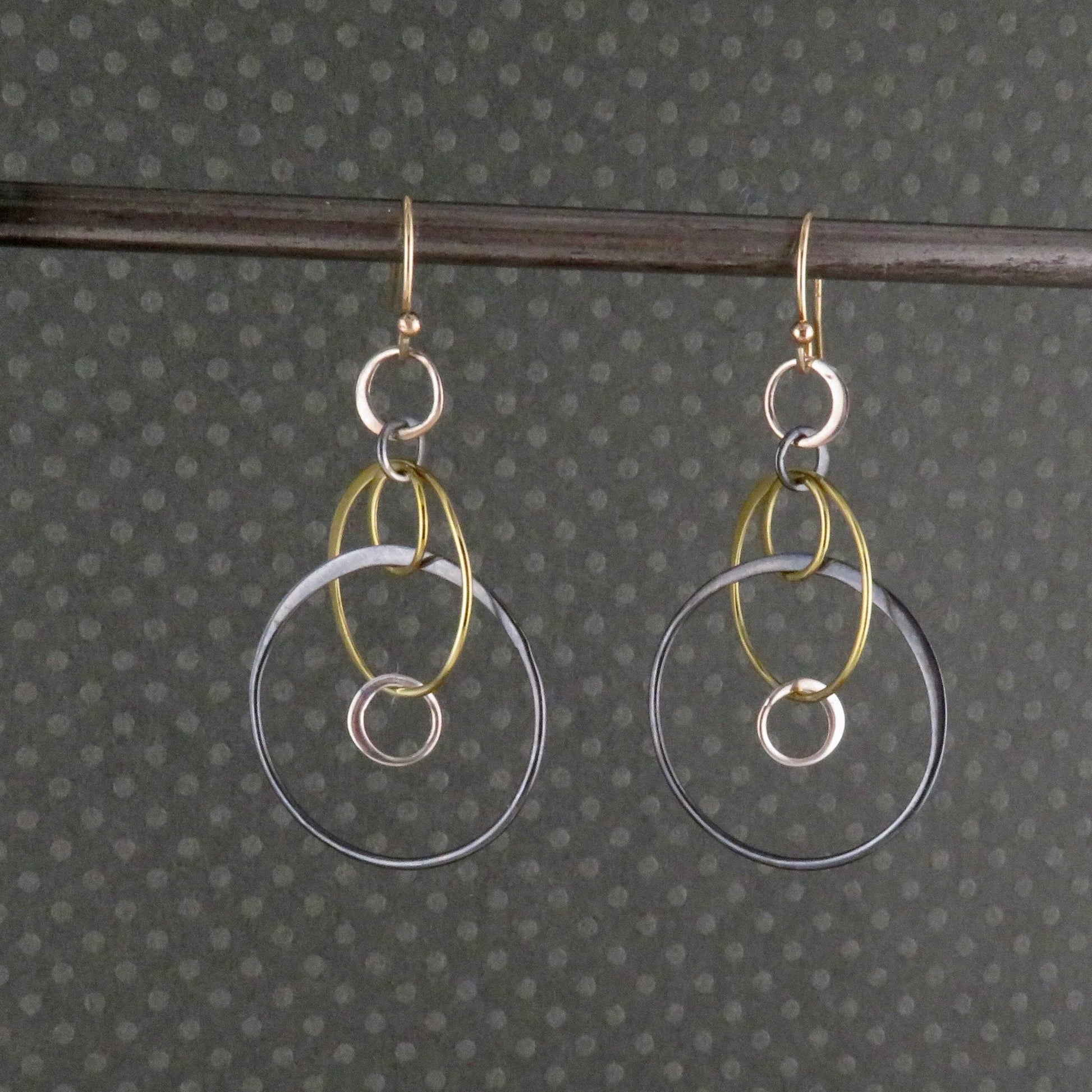 Mixed Metal Earrings | Silver Gold Rings Earring | Two Tone Circles Earrings | Mixed Tones Earrings | Floating Circles Earrings