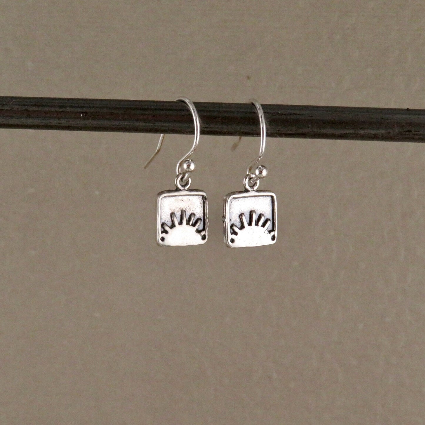 Sterling Sun Earrings | Silver Framed Sun Earrings | Sterling Rustic Sun Pendants| Silver Sun Earrings | Square Sun Earrings | Unique Suns