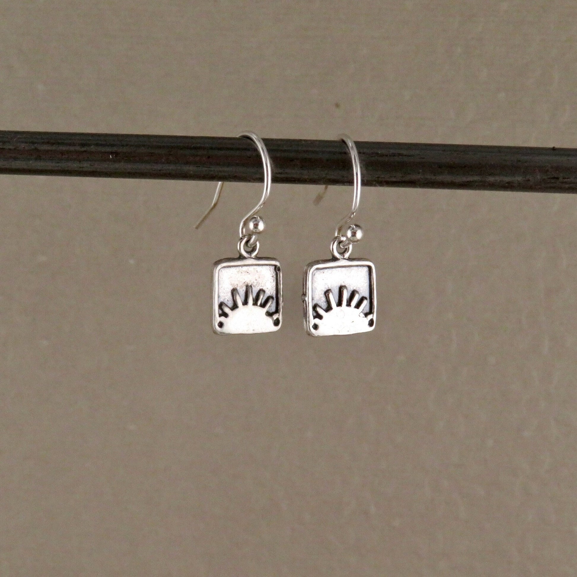 Sterling Sun Earrings | Silver Framed Sun Earrings | Sterling Rustic Sun Pendants| Silver Sun Earrings | Square Sun Earrings | Unique Suns