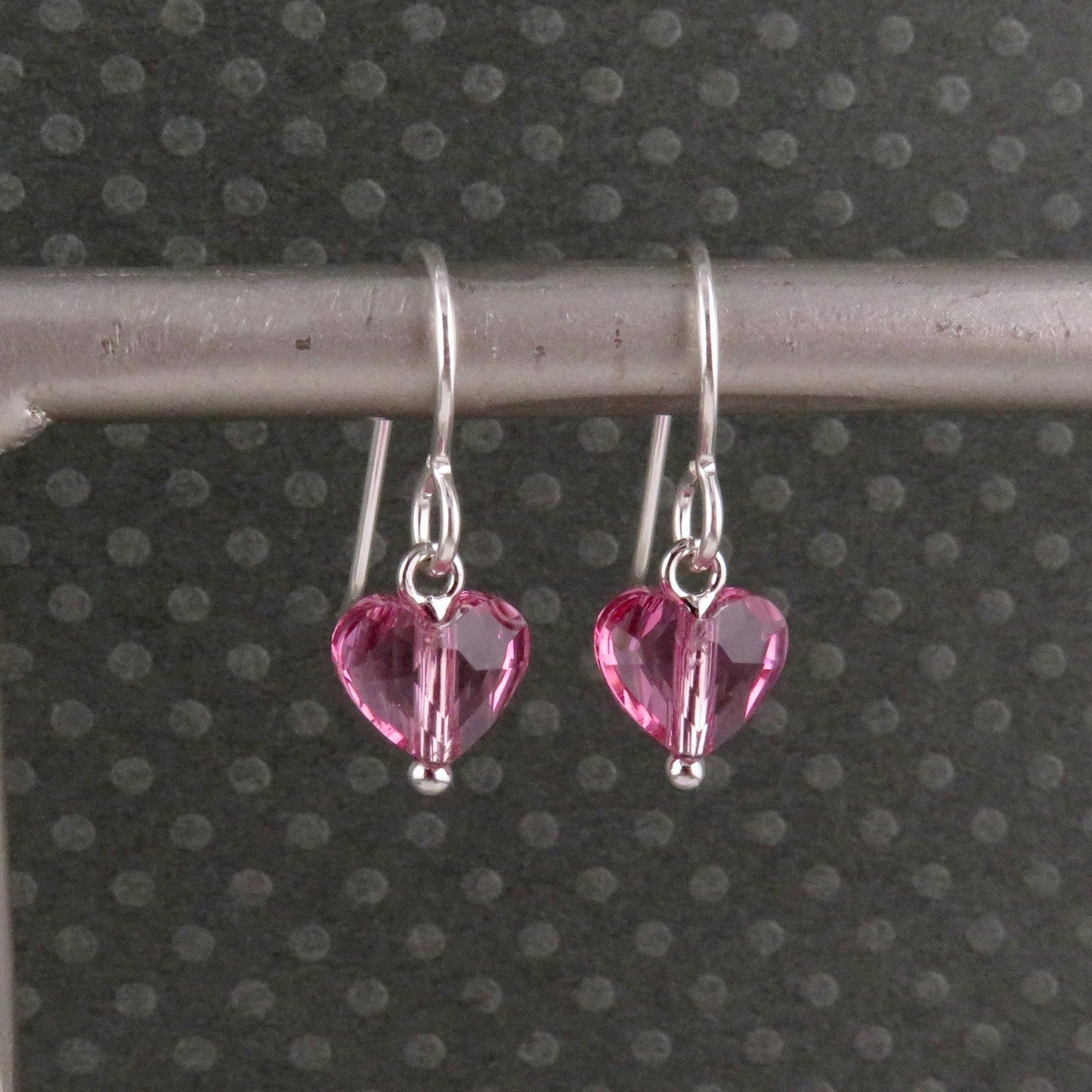Pink Crystal Heart Earrings | Sterling Pink Heart Earrings | Sweet Heart Earrings | Silver Crystal Heart Earrings | Delicate Heart Earrings