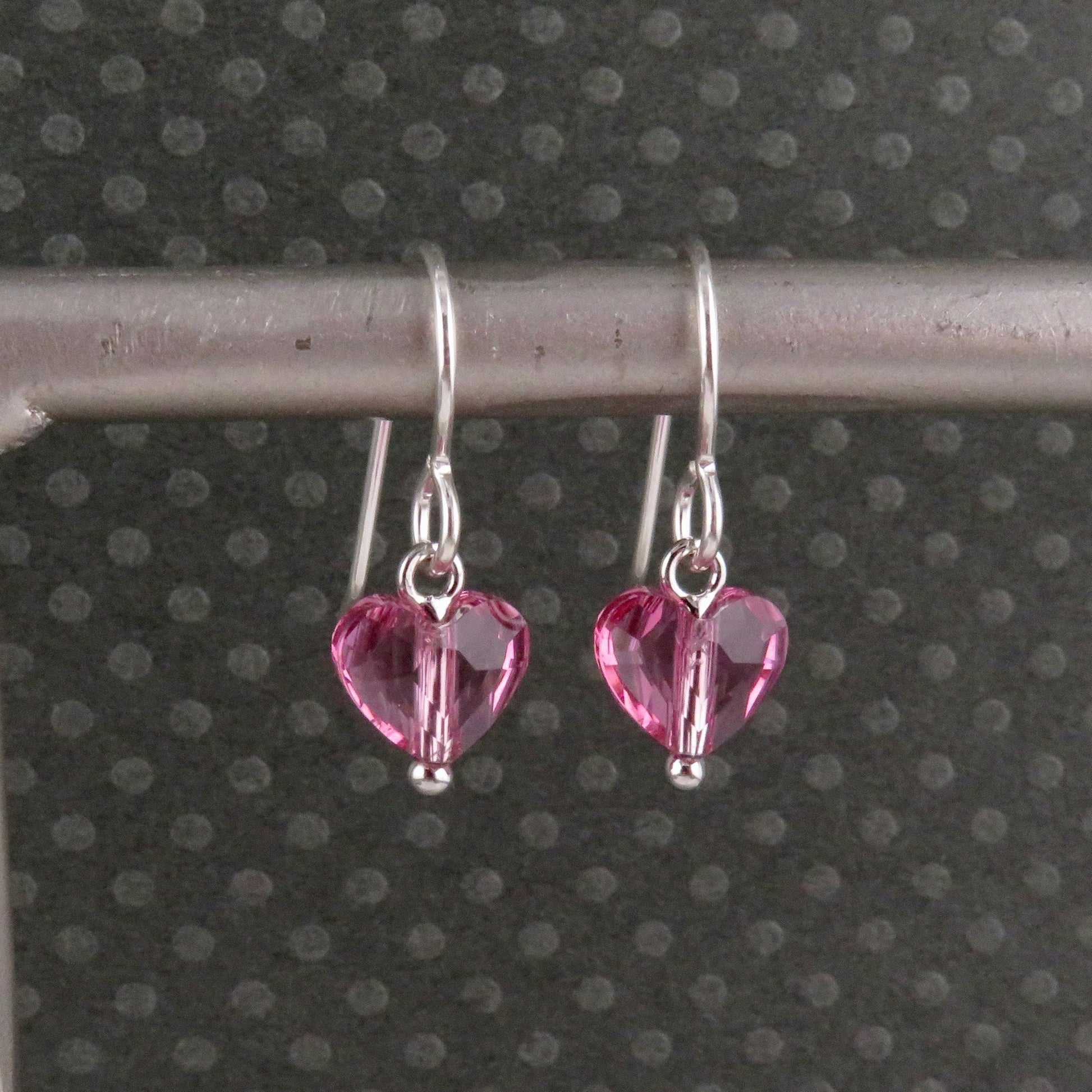 Pink Crystal Heart Earrings | Sterling Pink Heart Earrings | Sweet Heart Earrings | Silver Crystal Heart Earrings | Delicate Heart Earrings