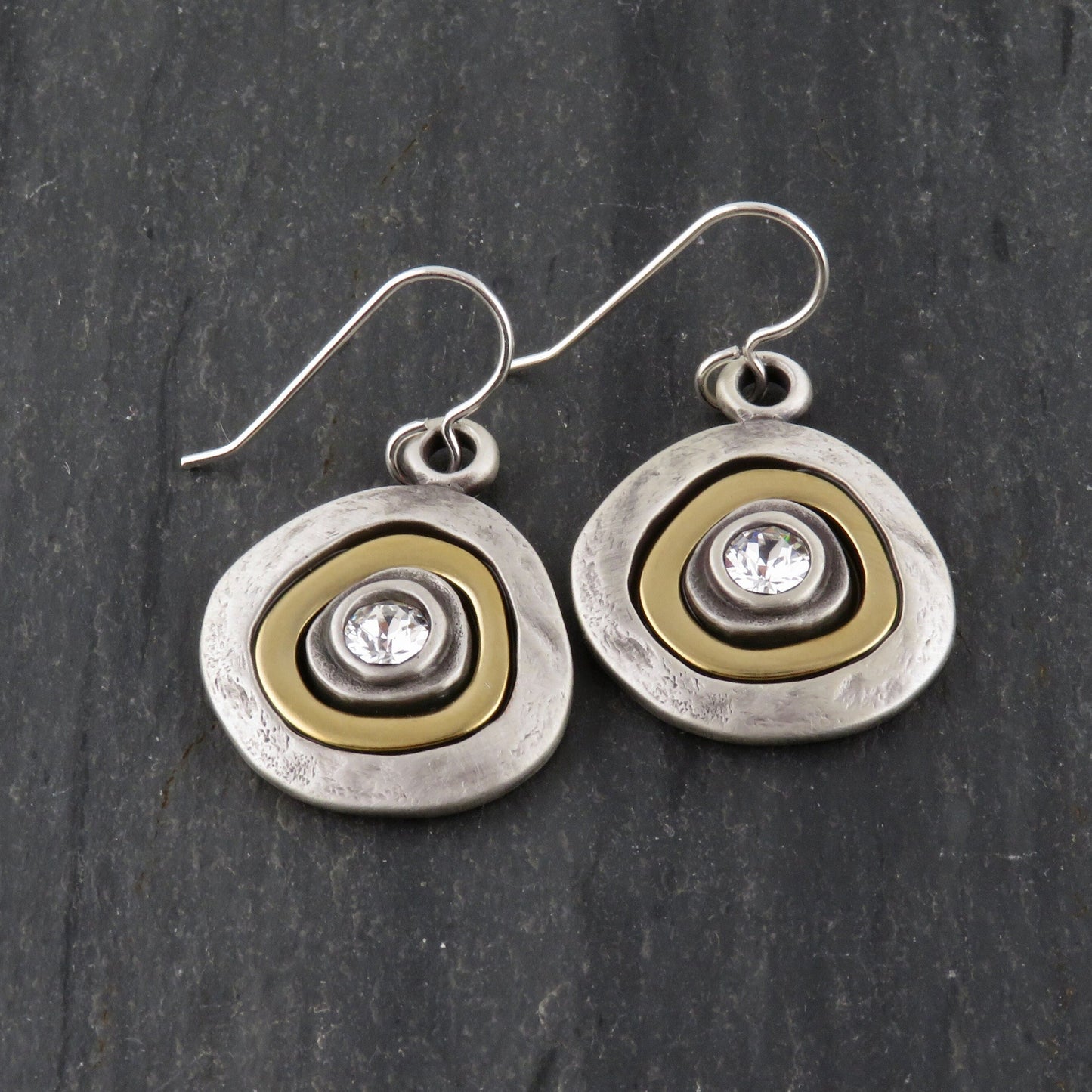 Two Tone Earrings | Gold Silver Earrings | Mixed Metal Earrings | Two Tone Sparkle Earrings | Unique Earrings | Mixed Silver Gold Earring