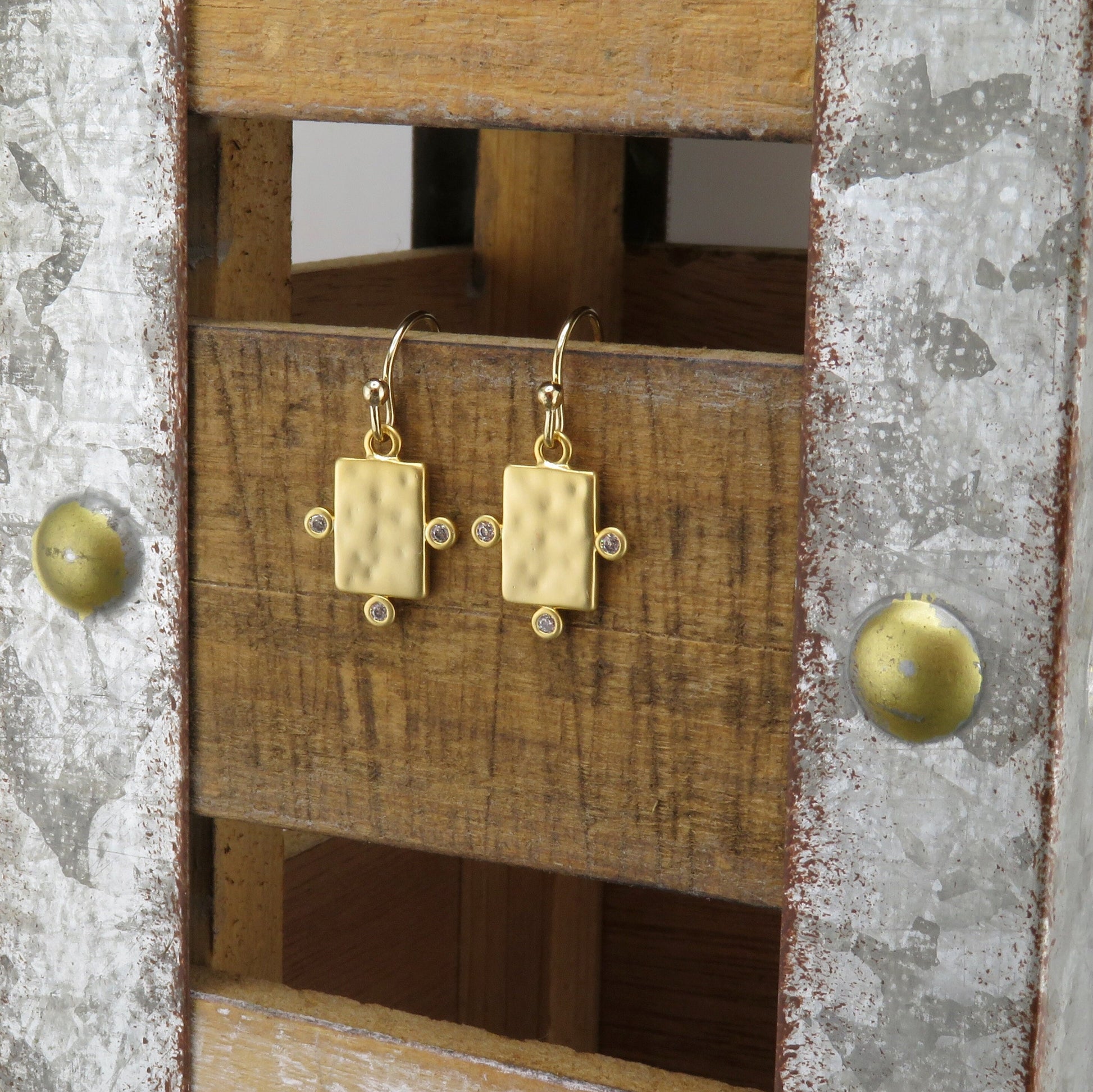 Gold CZ Earrings | Gold Geometric Earrings | Rectangle Earrings | Sparkly Gold Earrings | Gold Everyday Earrings | Gold Shape Earrings