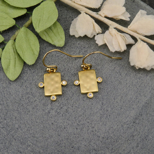 Gold CZ Earrings | Gold Geometric Earrings | Rectangle Earrings | Sparkly Gold Earrings | Gold Everyday Earrings | Gold Shape Earrings