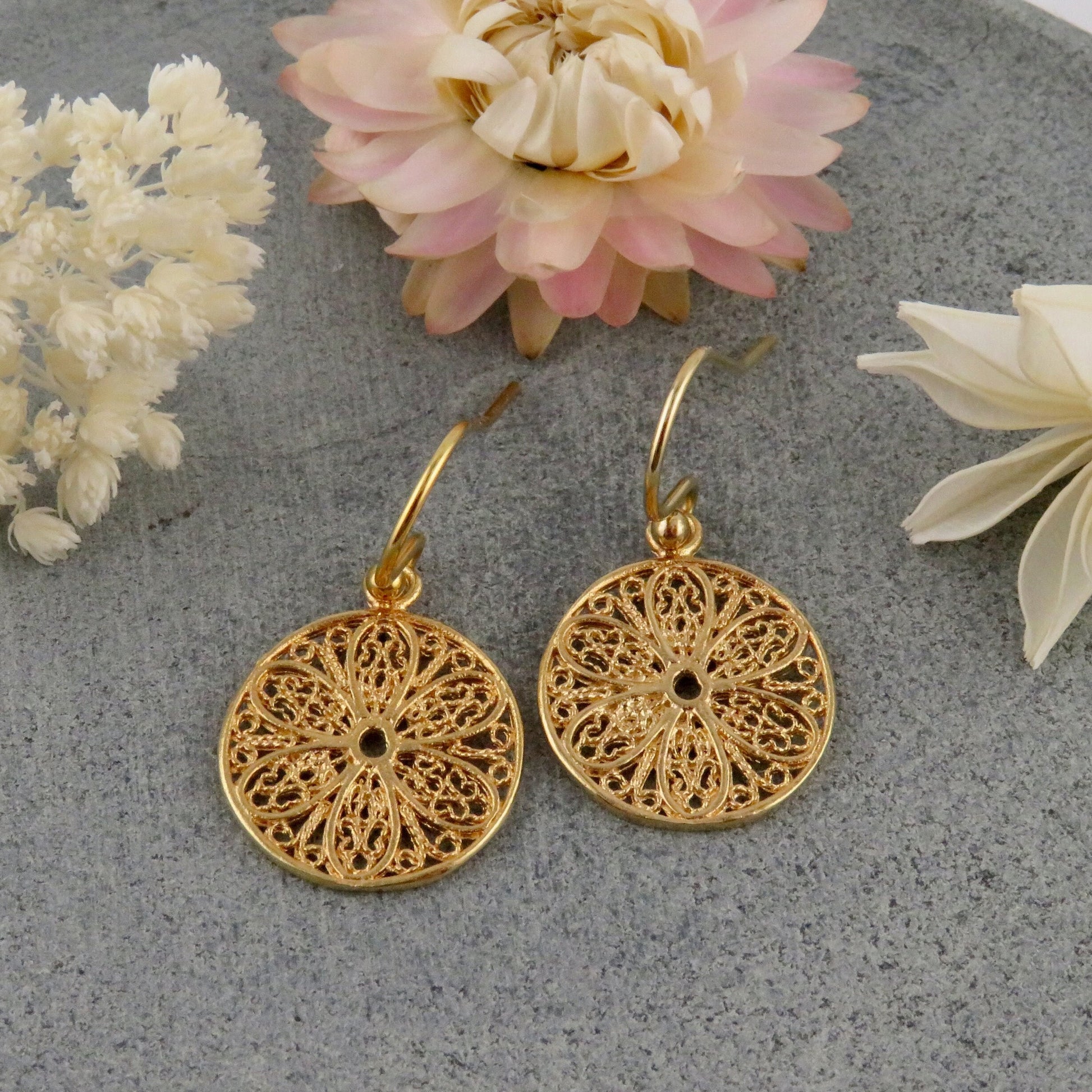 Gold Circle Earrings | Unique Gold Earrings | Everyday Gold Earrings | Gold Cutout Earrings | Gold Mandala Earrings | Delicate Gold Earrings