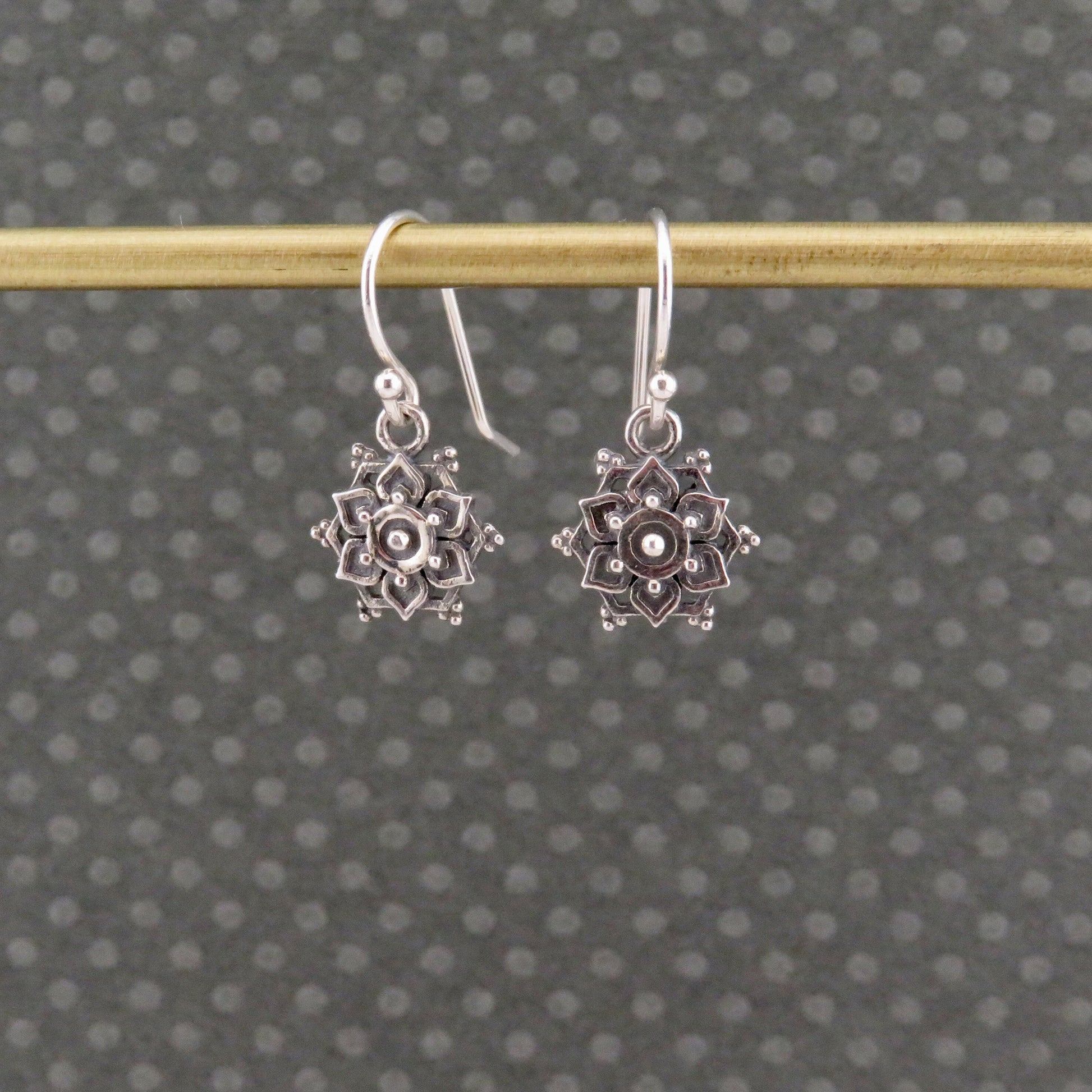 Sterling Small Mandala Earrings | Silver Geometric Earrings | Lotus Mandala Earrings | Silver Intricate Geo Earrings | Lotus Earrings