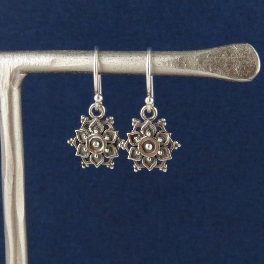 Sterling Small Mandala Earrings | Silver Geometric Earrings | Lotus Mandala Earrings | Silver Intricate Geo Earrings | Lotus Earrings