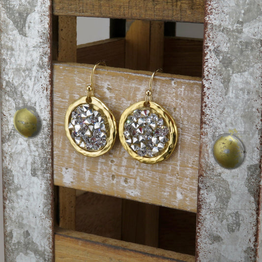 Gold Sparkly Earrings | Multi Crystal Gold Earrings | Gold Silver Crystal Earrings | Sparkly Cocktail Earrings
