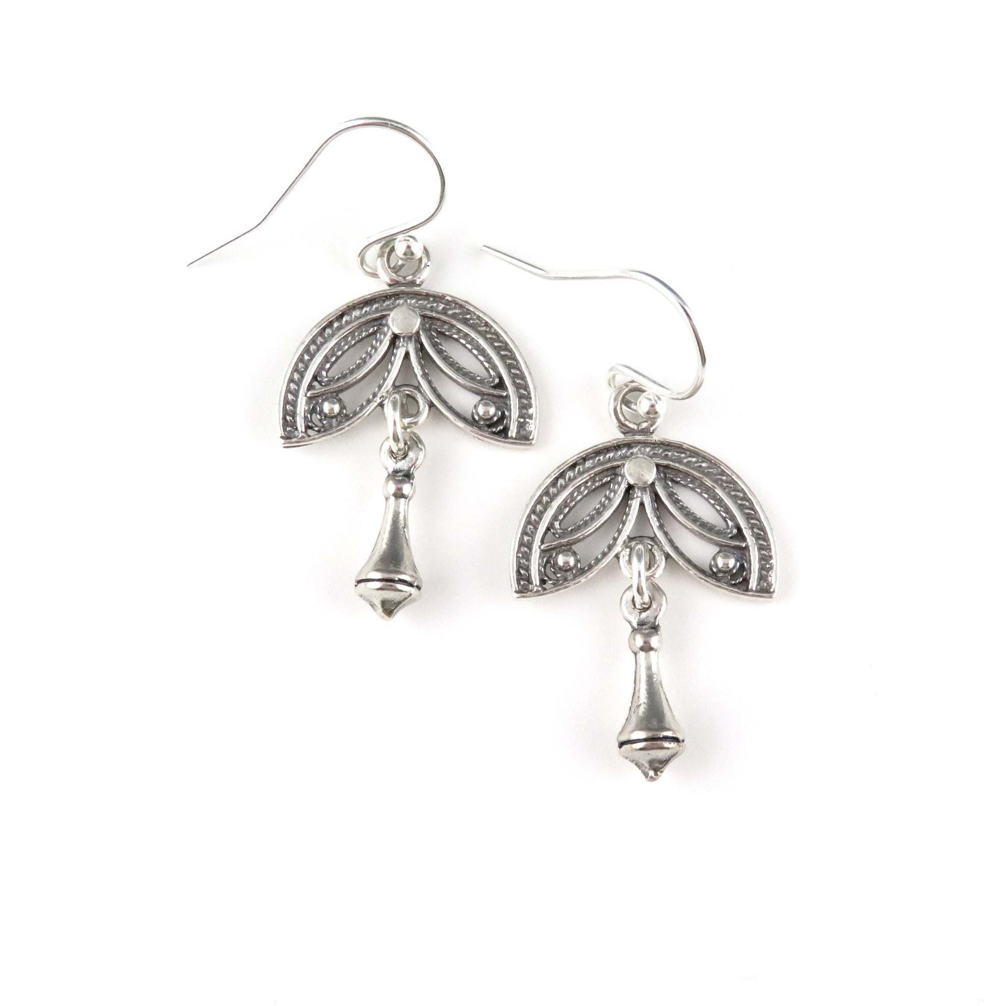 Silver Drop Earrings | Sterling Silver Rustic Earrings | Silver Geometric Earrings | Winged Silver Earrings | Sterling Wings Earrings