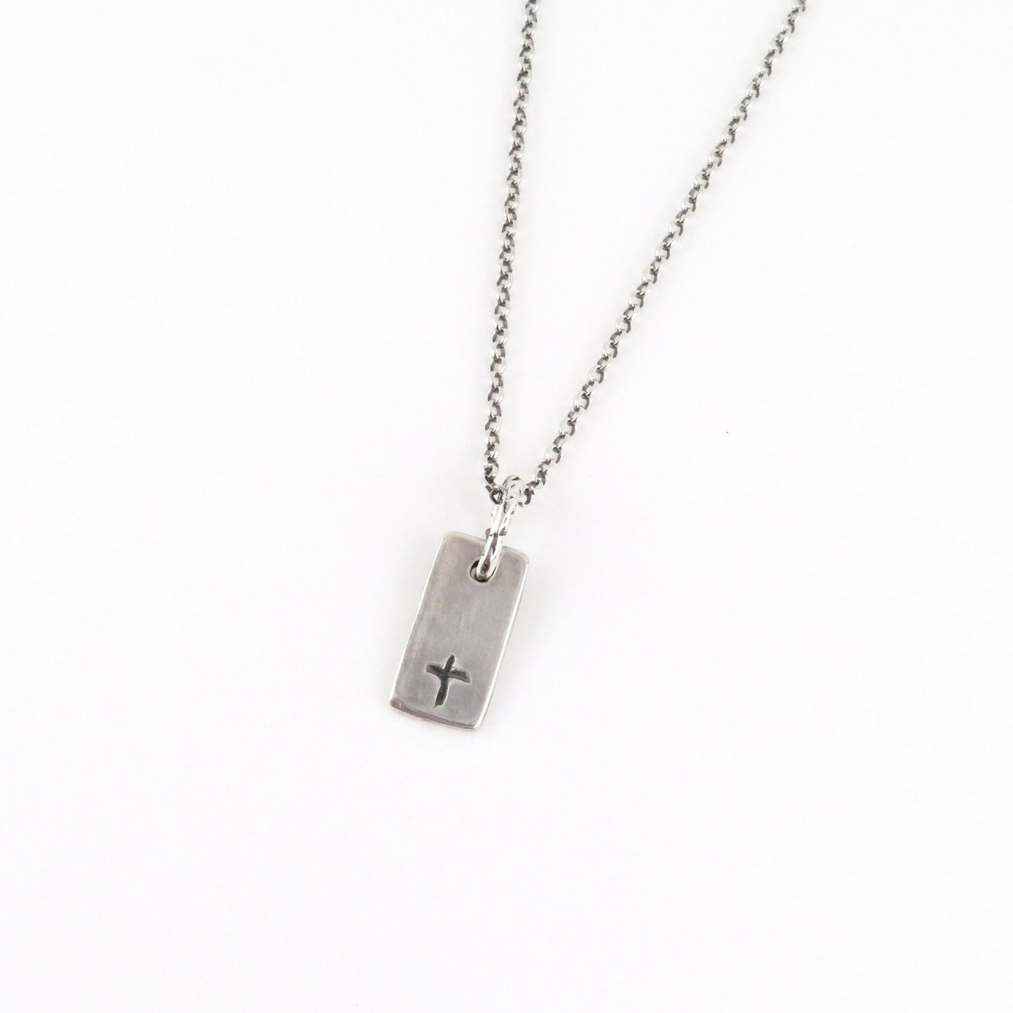 Etched Cross Rectangle Necklace Silver