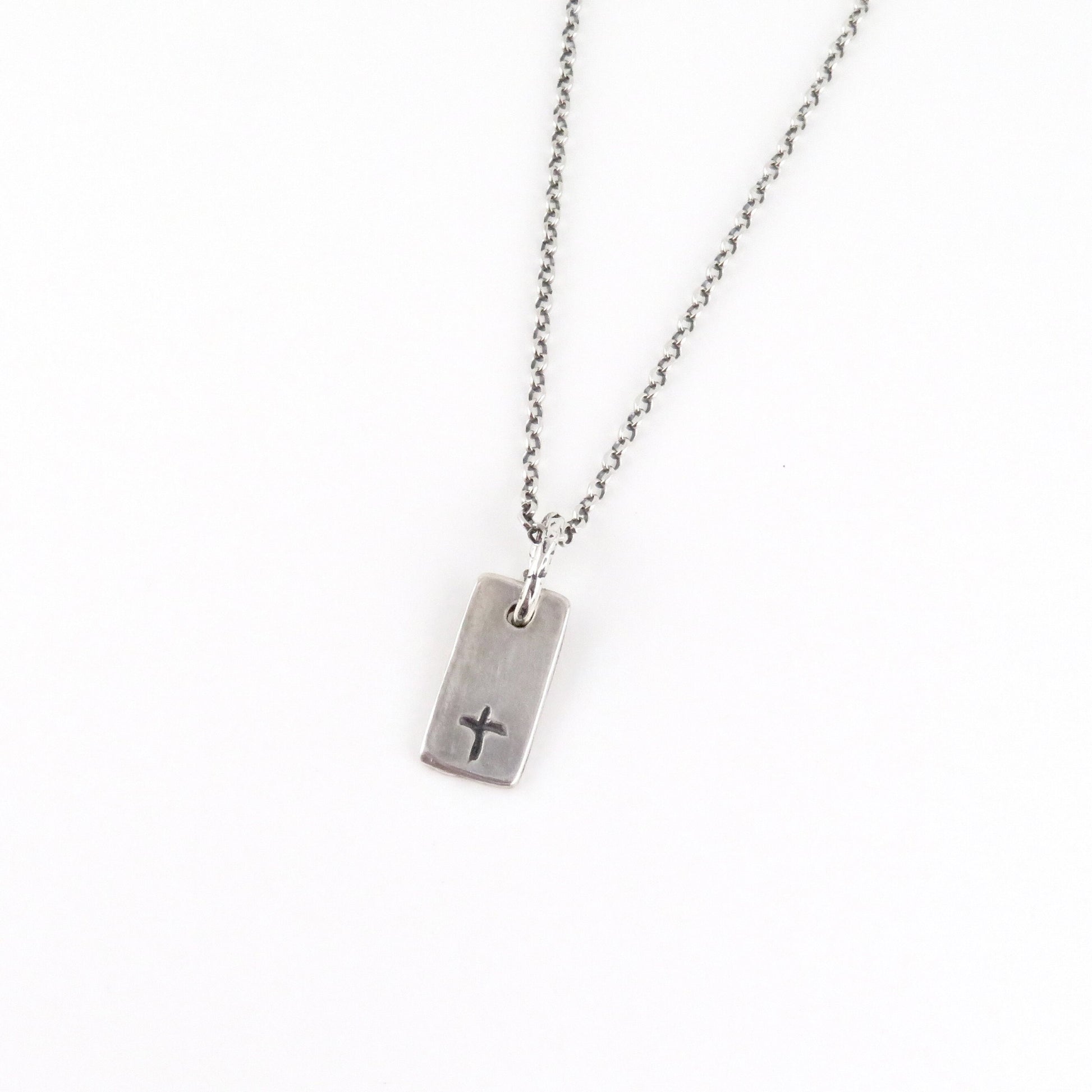 Etched Cross Rectangle Necklace Silver