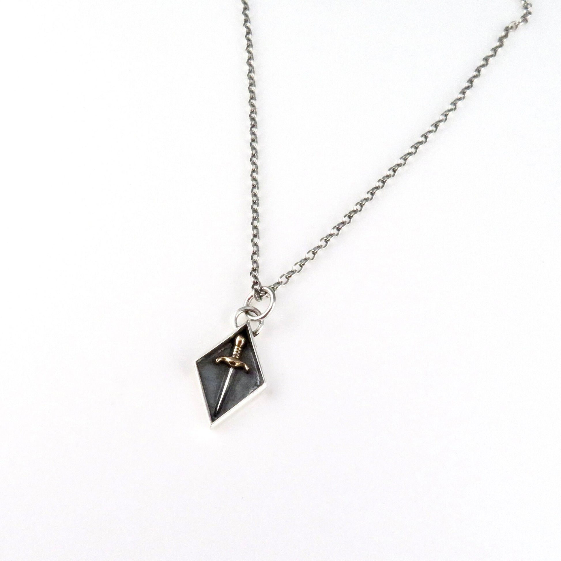 Dagger Necklace | Sterling Sword Pendant | Mixed Metal Sword Necklace | Silver Gold Dagger | Dagger Seal Necklace | Two Tone Dagger Pendant