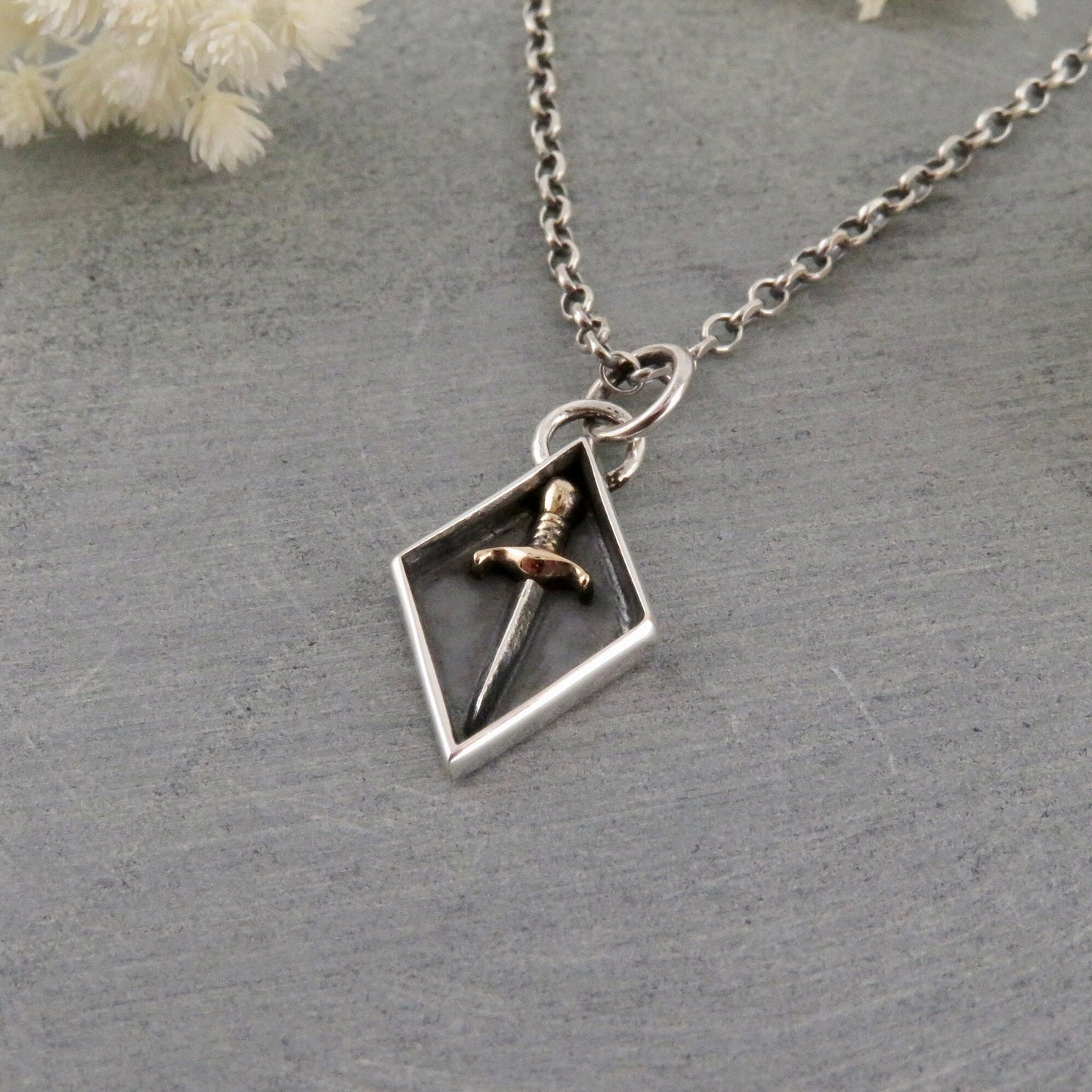 Dagger Necklace | Sterling Sword Pendant | Mixed Metal Sword Necklace | Silver Gold Dagger | Dagger Seal Necklace | Two Tone Dagger Pendant