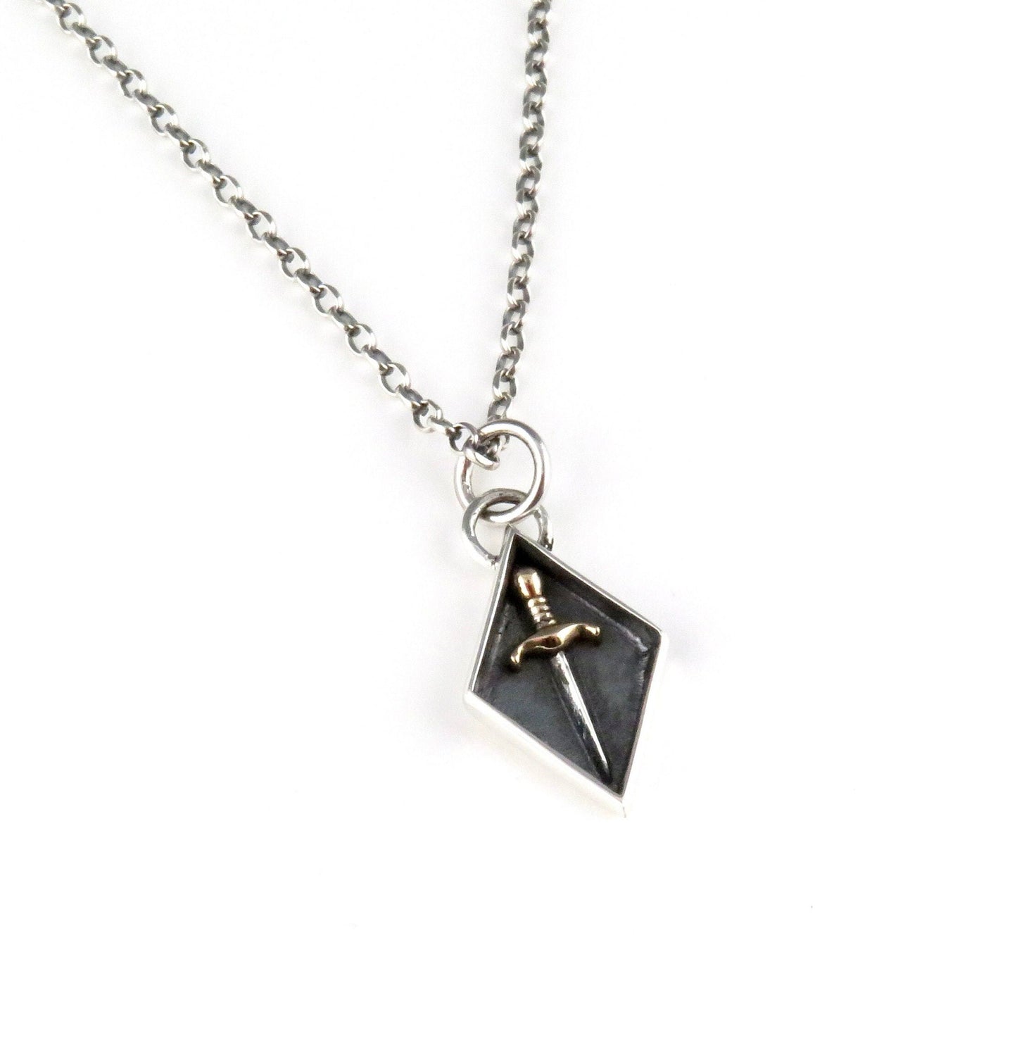 Dagger Necklace | Sterling Sword Pendant | Mixed Metal Sword Necklace | Silver Gold Dagger | Dagger Seal Necklace | Two Tone Dagger Pendant
