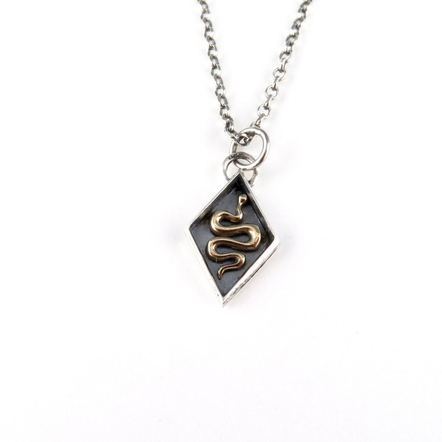 Sterling Silver Snake Necklace | Mixed Metal Snake Pendant | Two Tone Snake | Gold Snake | Unique Snake Necklace | Snake Seal Diamond
