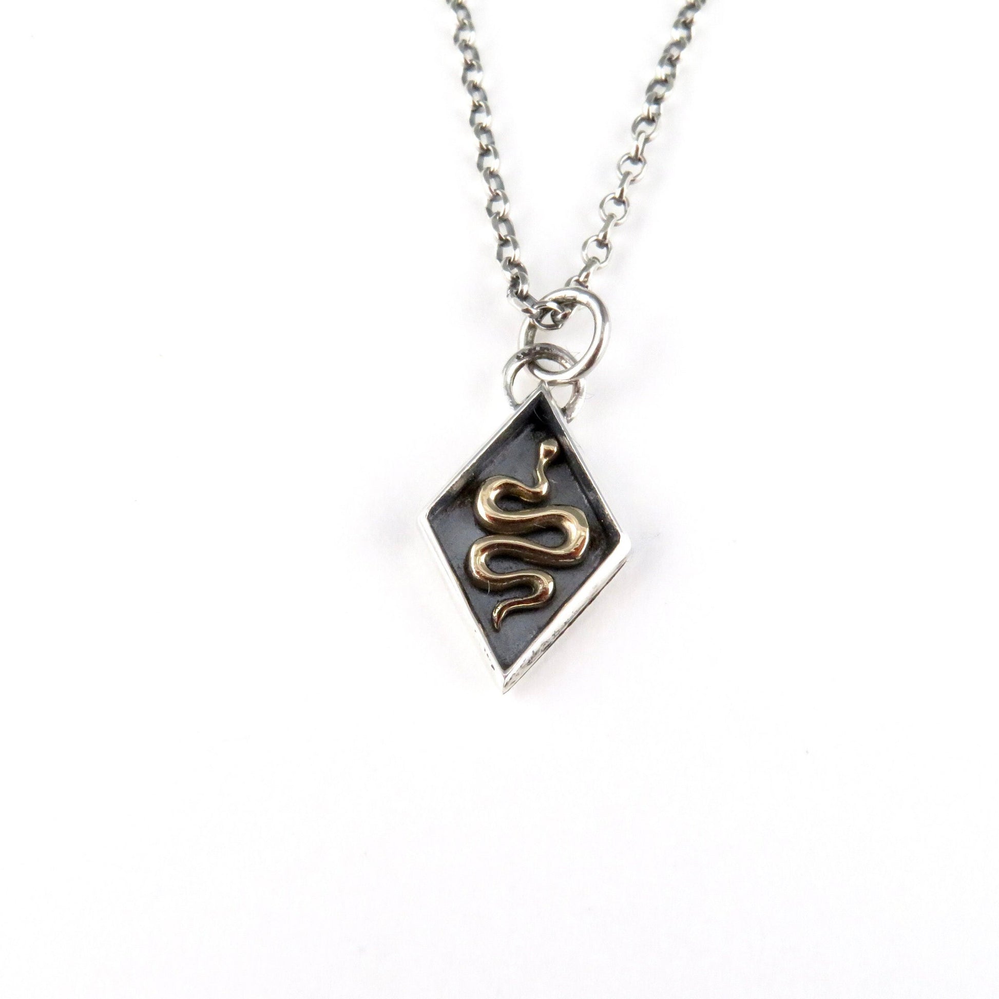 Sterling Silver Snake Necklace | Mixed Metal Snake Pendant | Two Tone Snake | Gold Snake | Unique Snake Necklace | Snake Seal Diamond