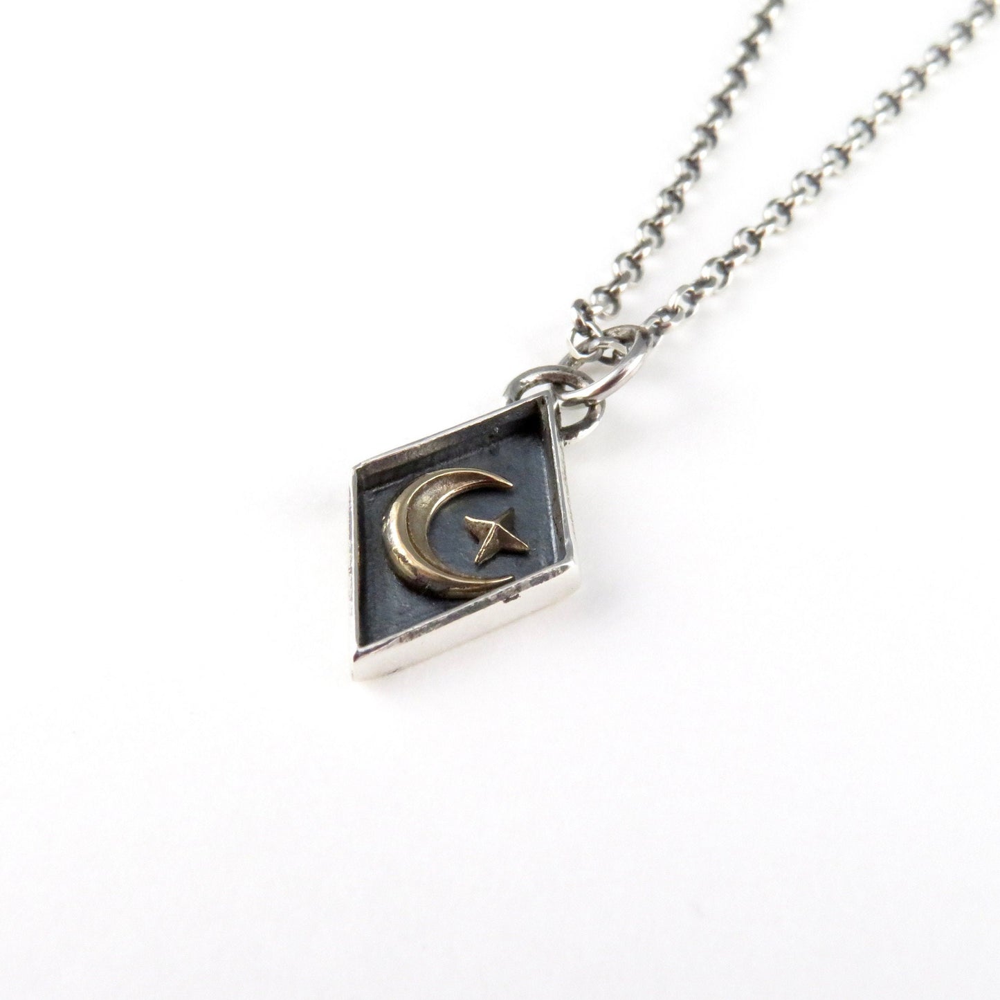Sterling Silver Celestial Necklace | Mixed Metal Moon Pendant | Two Tone Moon Star Pendant | Celestial Seal Necklace | Gold Moon Star