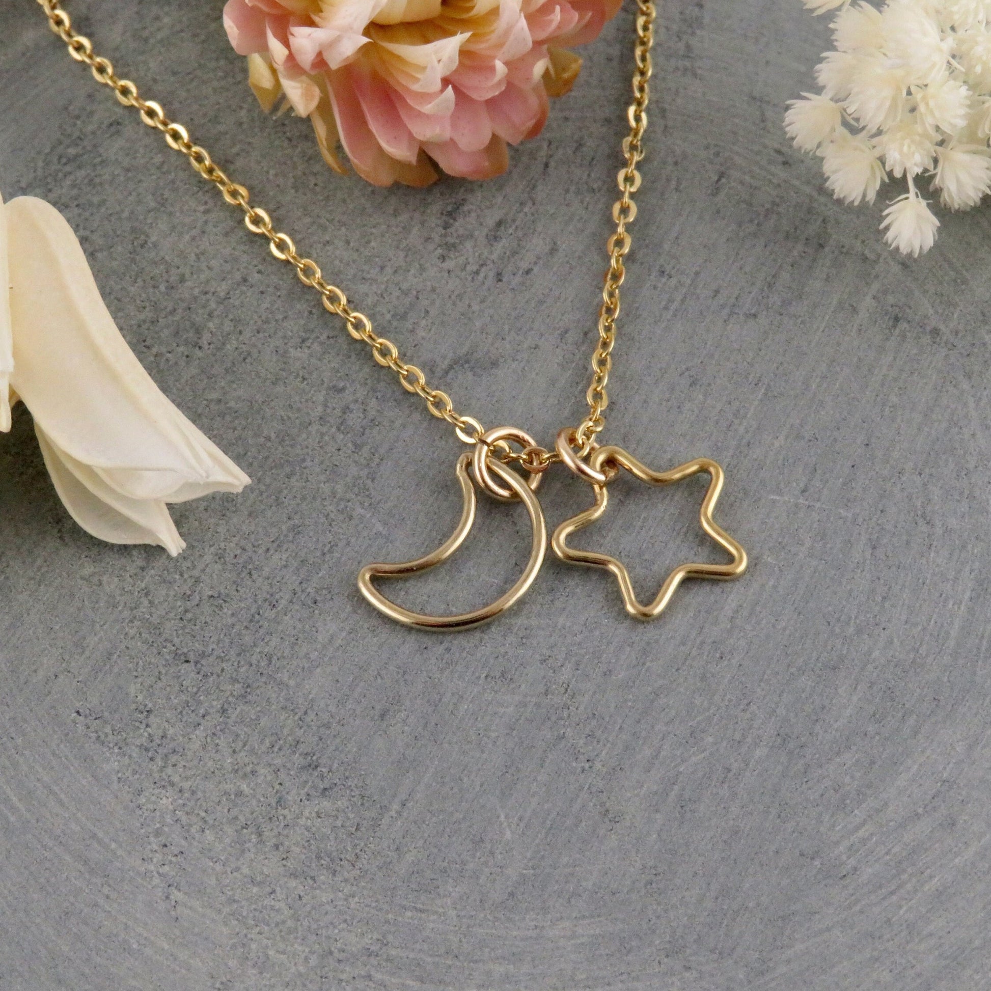 Gold Celestial Necklace| GoldFilled Moon Star Necklace | Gold Star Moon Charms | Delicate Celestial Charm Necklace | Gold Moon Star Pendants
