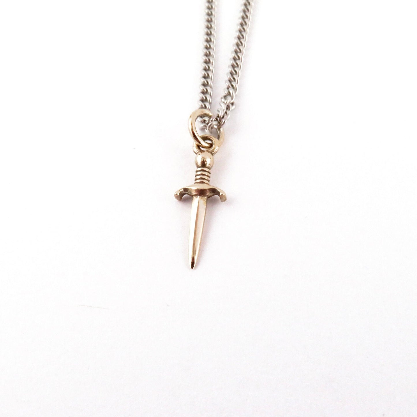 Sword Necklace | Gold Dagger Pendant | Bronze Sword Jewelry | Small Gold Dagger Necklace | Gold Knife Pendant | Sharp Knife Necklace