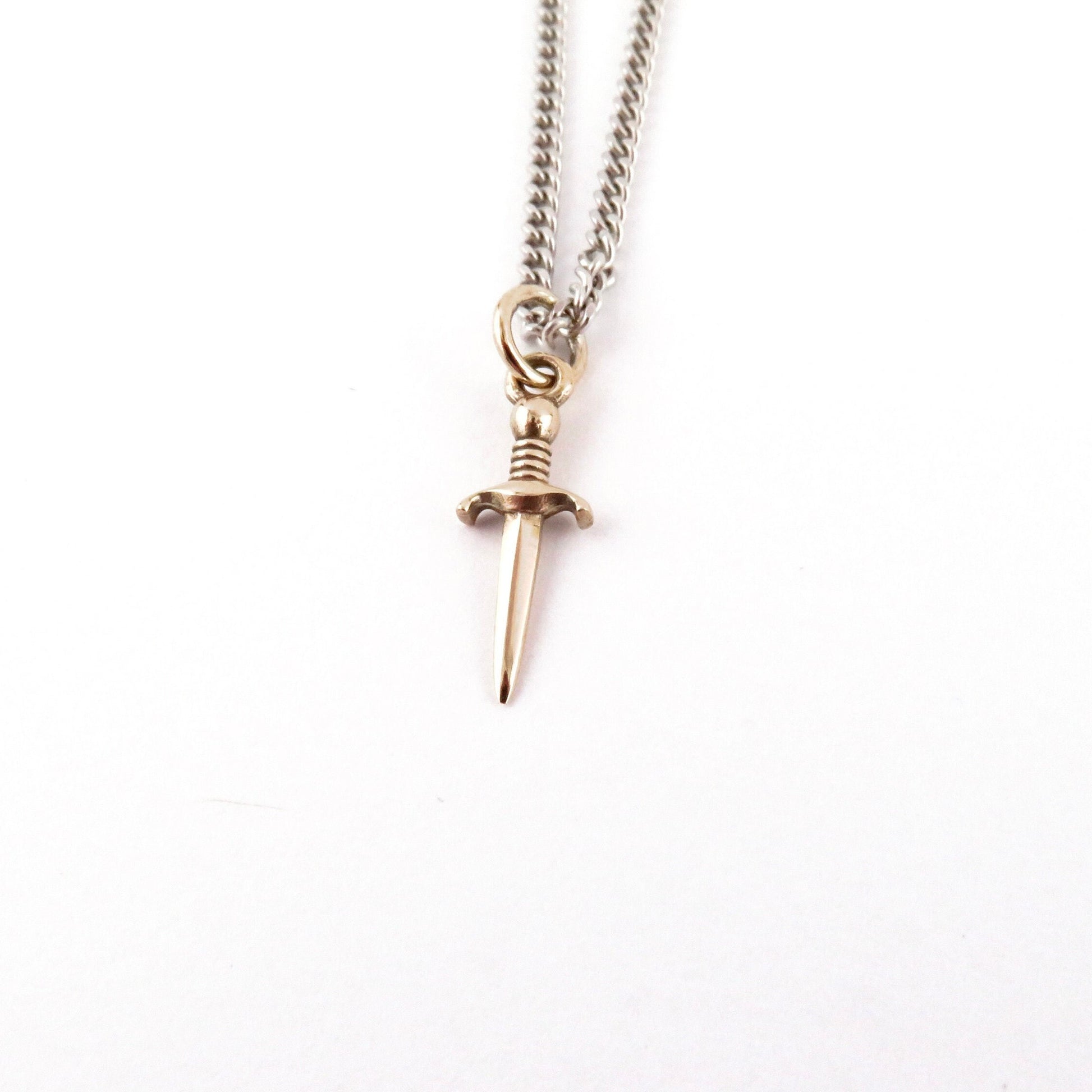 Sword Necklace | Gold Dagger Pendant | Bronze Sword Jewelry | Small Gold Dagger Necklace | Gold Knife Pendant | Sharp Knife Necklace