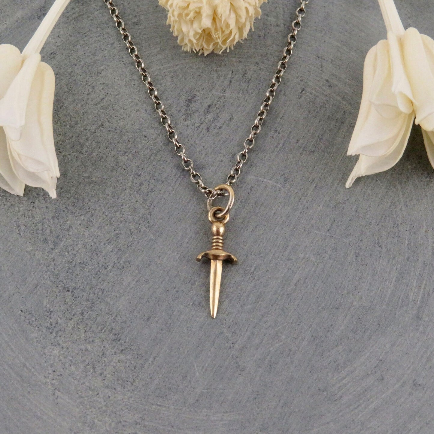 Sword Necklace | Gold Dagger Pendant | Bronze Sword Jewelry | Small Gold Dagger Necklace | Gold Knife Pendant | Sharp Knife Necklace