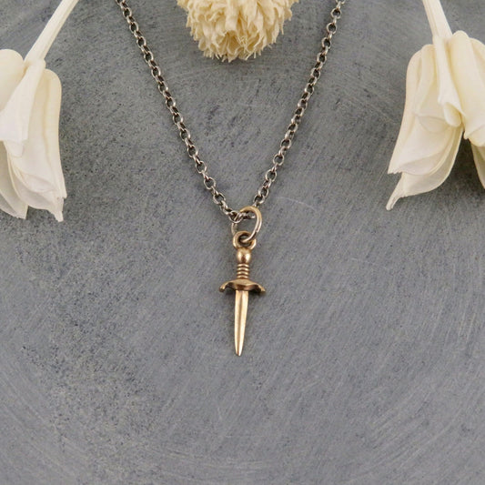 Sword Necklace | Gold Dagger Pendant | Bronze Sword Jewelry | Small Gold Dagger Necklace | Gold Knife Pendant | Sharp Knife Necklace