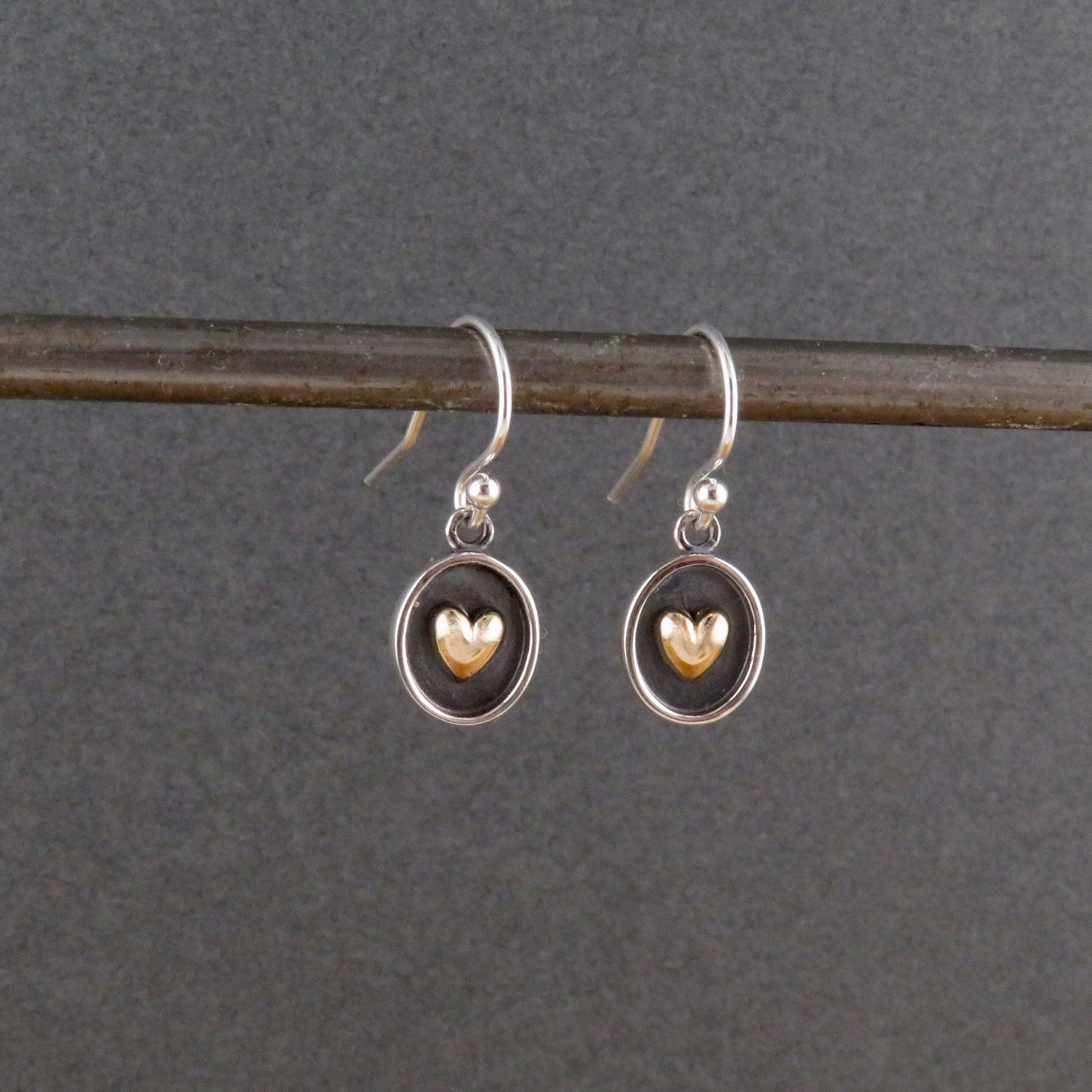 Two Tone Heart Earrings | Silver Gold Heart Earrings | Mixed Metal Heart Earrings | Sterling Heart Earrings | Framed Heart Earrings