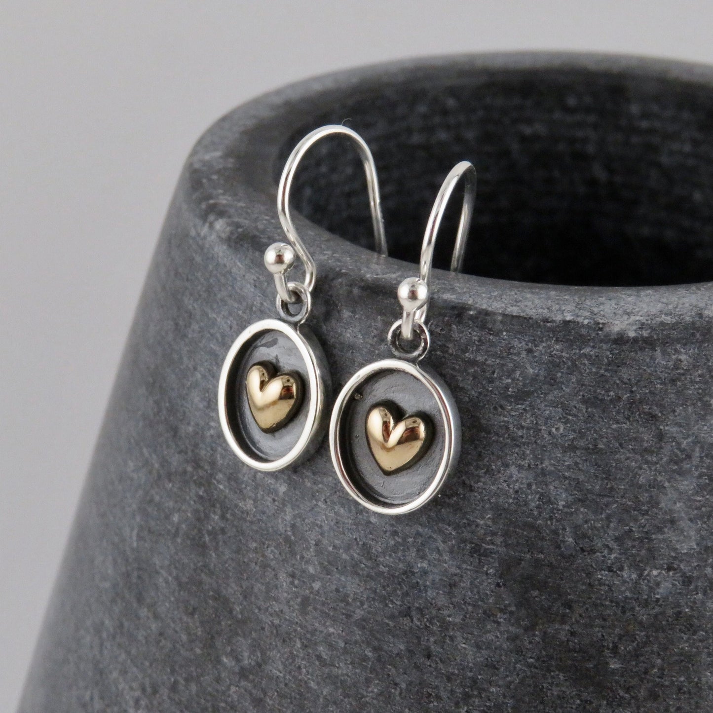 Two Tone Heart Earrings | Silver Gold Heart Earrings | Mixed Metal Heart Earrings | Sterling Heart Earrings | Framed Heart Earrings