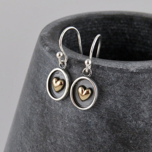 Two Tone Heart Earrings | Silver Gold Heart Earrings | Mixed Metal Heart Earrings | Sterling Heart Earrings | Framed Heart Earrings