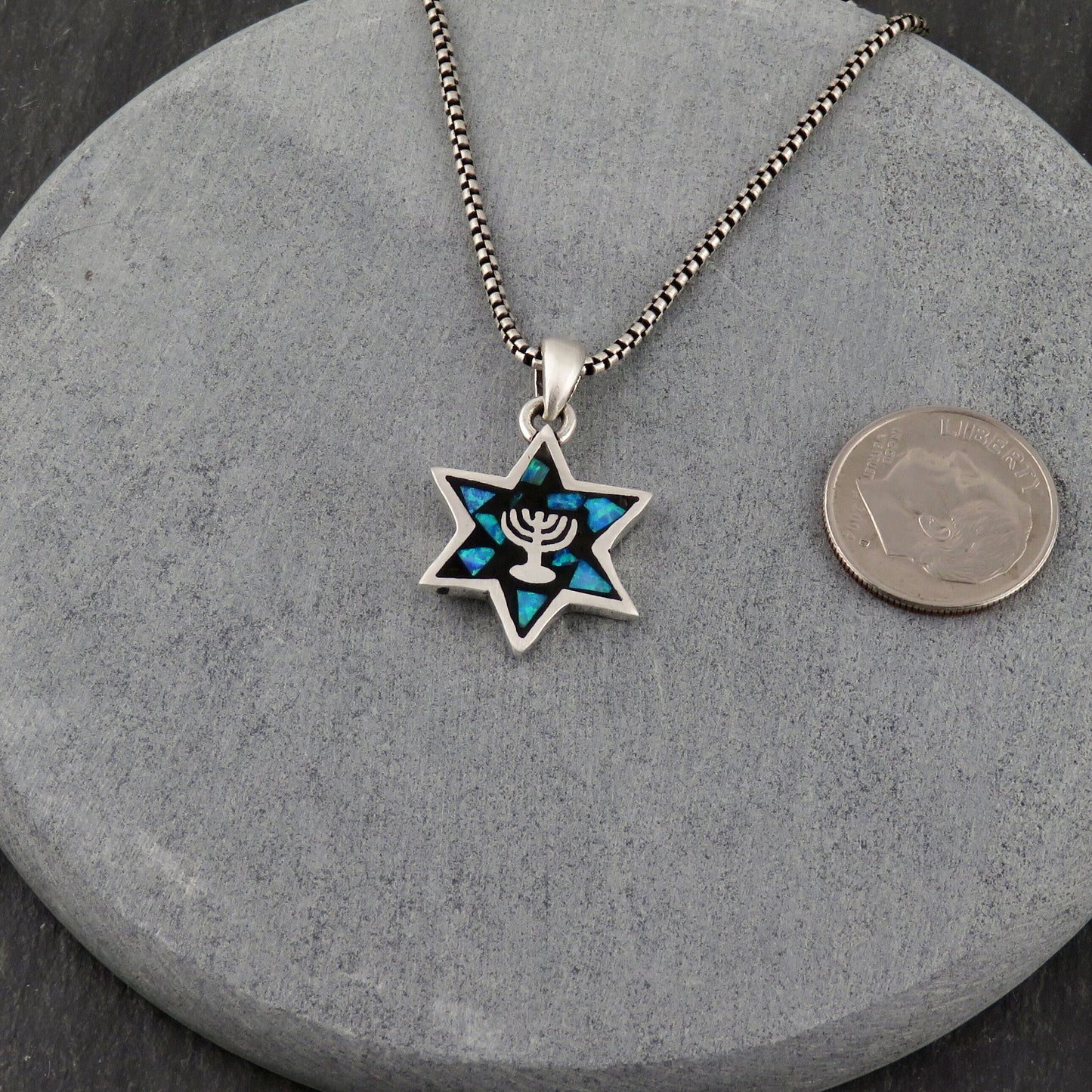Double Sided Opal Star of David/Menorah Necklace